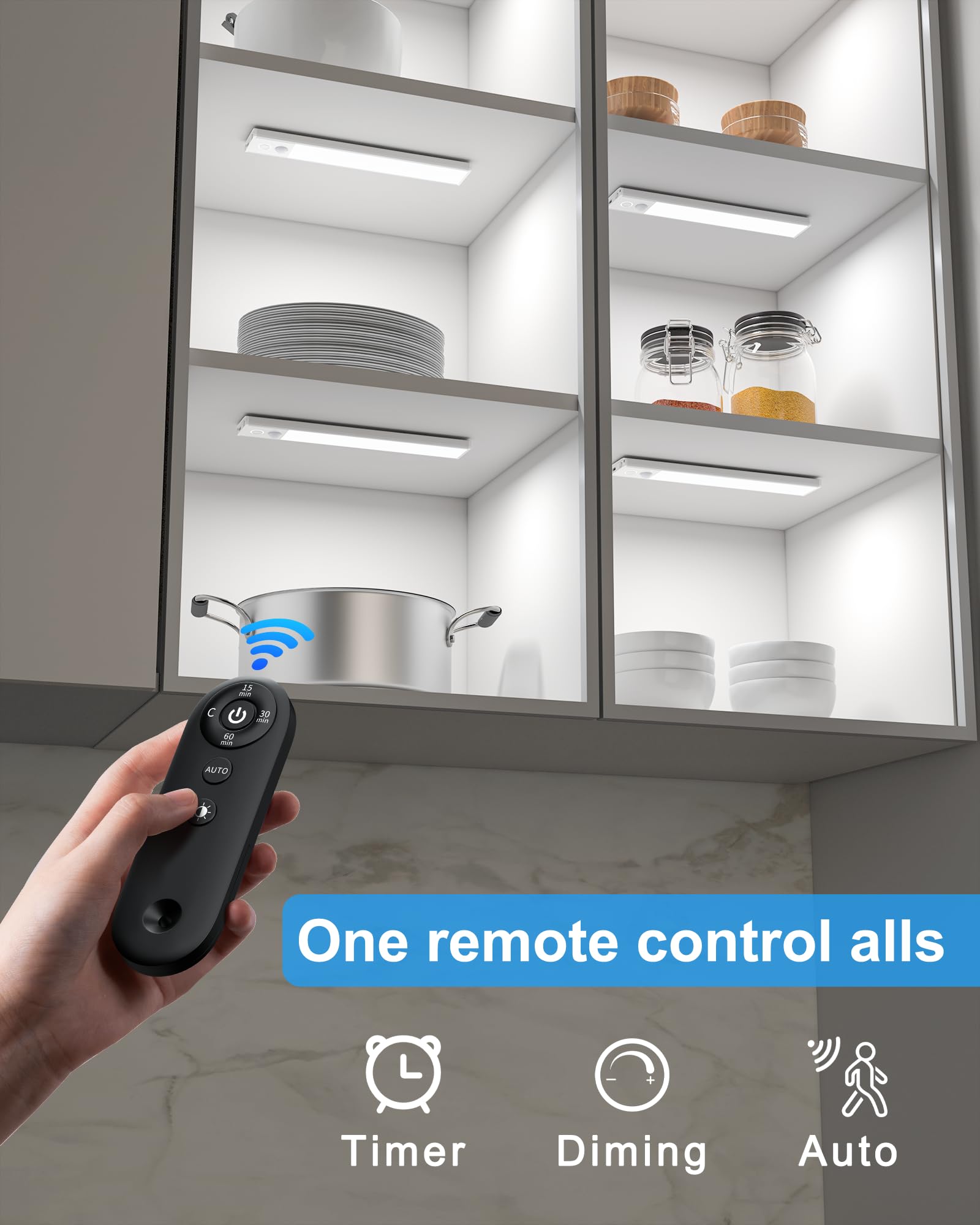 Vovamo Motion Sensor Lighting Indoor with Remote Control,9.8 Rechargeable Under Cabinet Lights, Magnetic Closet Lights Battery O