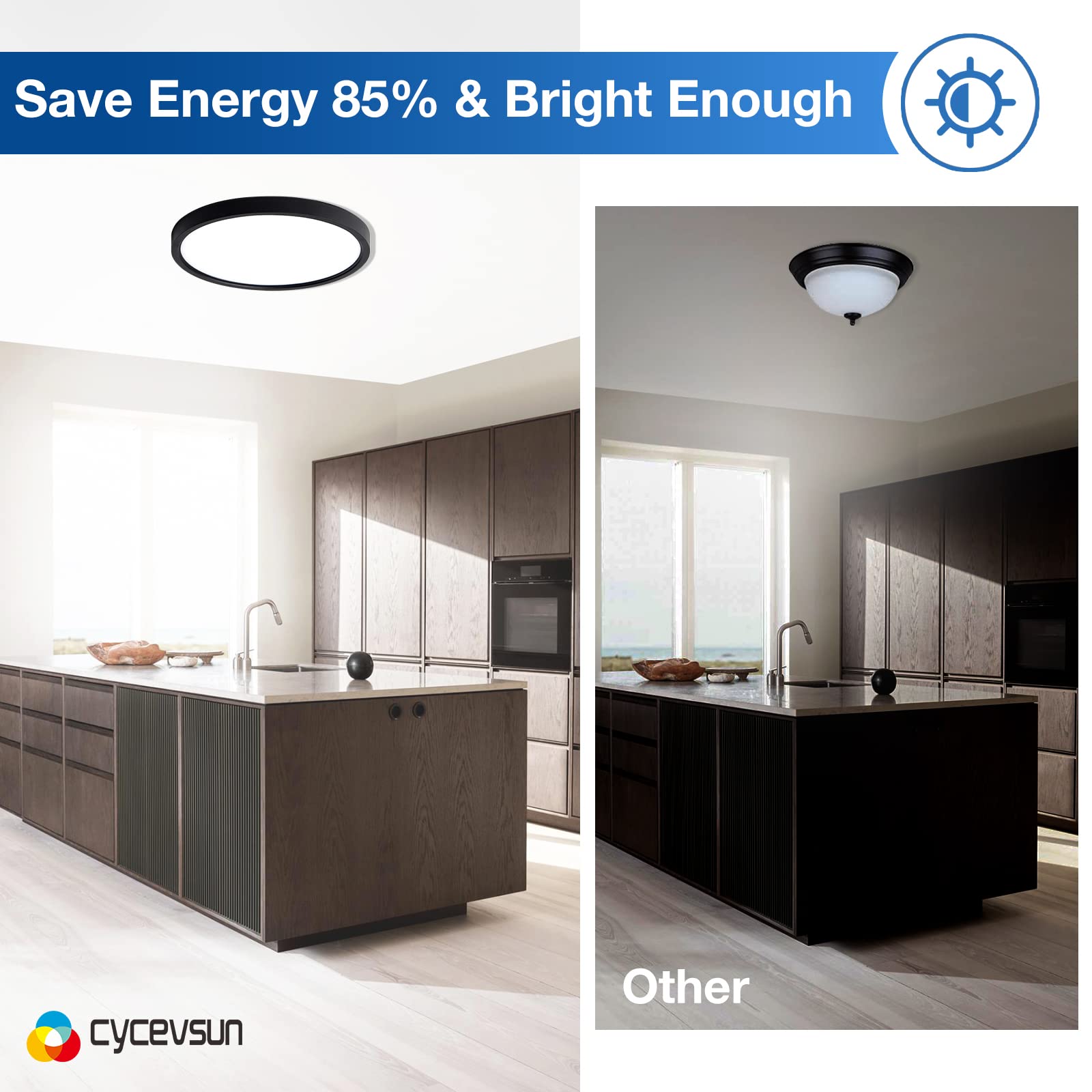 CycevSun Ceiling Light, Dimmable 3000K-4000K-5000K, 15.8 Inch, 24W Low Profile Slim, Black, 2-Pack,