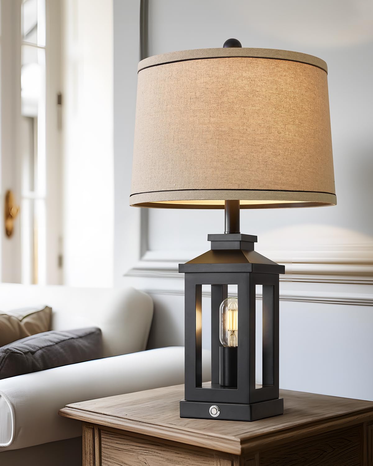 G-SAFAVA Retro Farmhouse Black Table Lamp with USB Ports, Touch Control, Set of 1, Vintage Modern Design