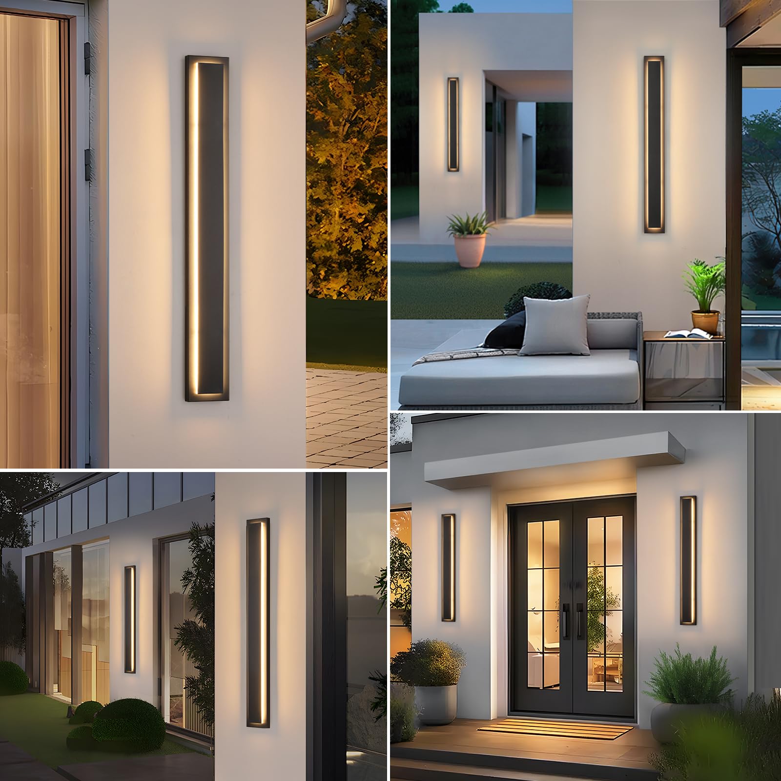 tewei Modern Outdoor Wall Sconce 39.3" Black LED Lighting Fixtures, Warm White 3000K, 2 Pack, Metal, Model 670b104a