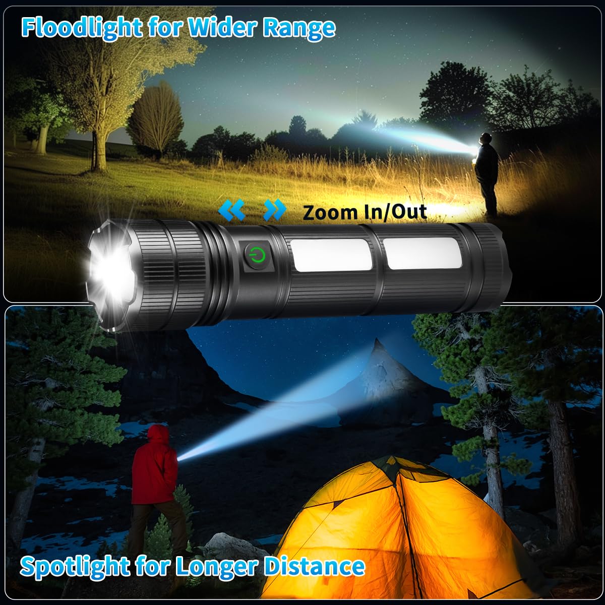 Large Size & High Powered Flashlight, Flashlights High Lumens 1000000, Super Bright Flashlight, Rechargeable Flashlights Led, Ad