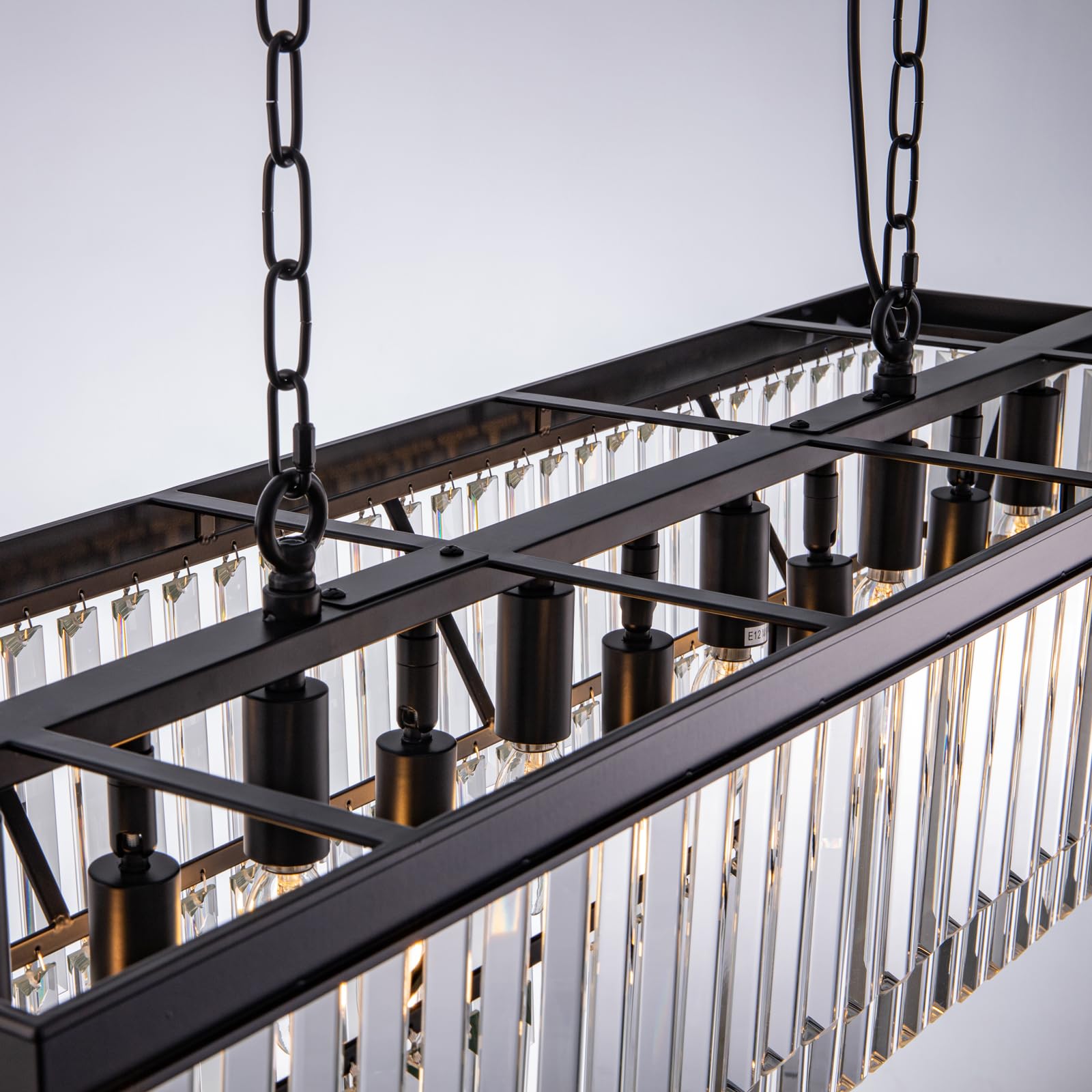 Wellmet 40-Inch Black Crystal Chandelier, 11-Light Modern Metal Fixture for Dining Room, Living Room, Kitchen Island, Transparent