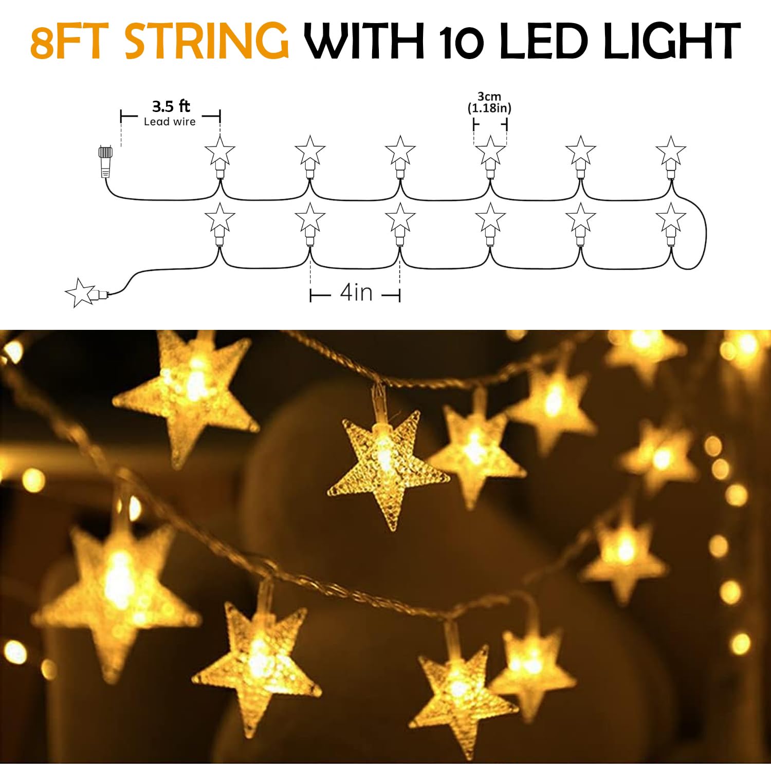 Party Propz Star Lights for Decoration - 1Pc (8ft) String Lights for Home Decoration | Diwali Light for Diwali Decor | Lights fo