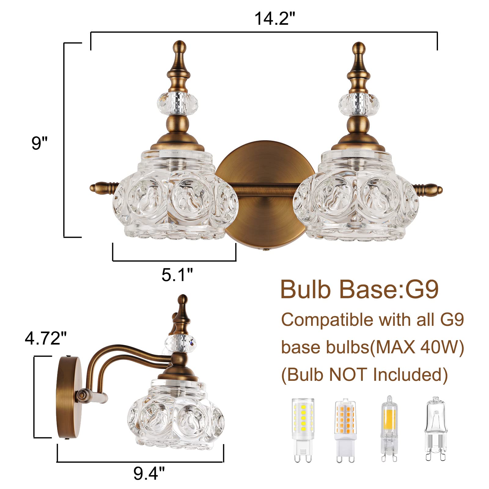 Djfhko Brass Bathroom Light Fixture, Vintage 2 Light Vanity Lighting