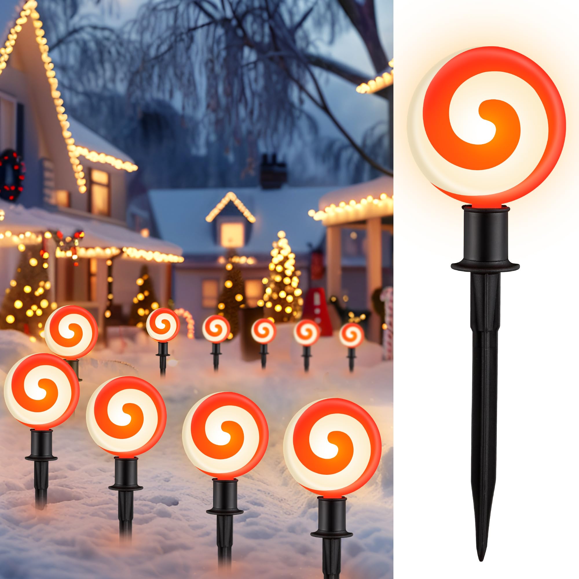 Ultimate Unicorn Christmas Decoration Lollipop Pathway Lights, Pathway Lights Decoration, Red Peppermint Lights Outdoor with Sta