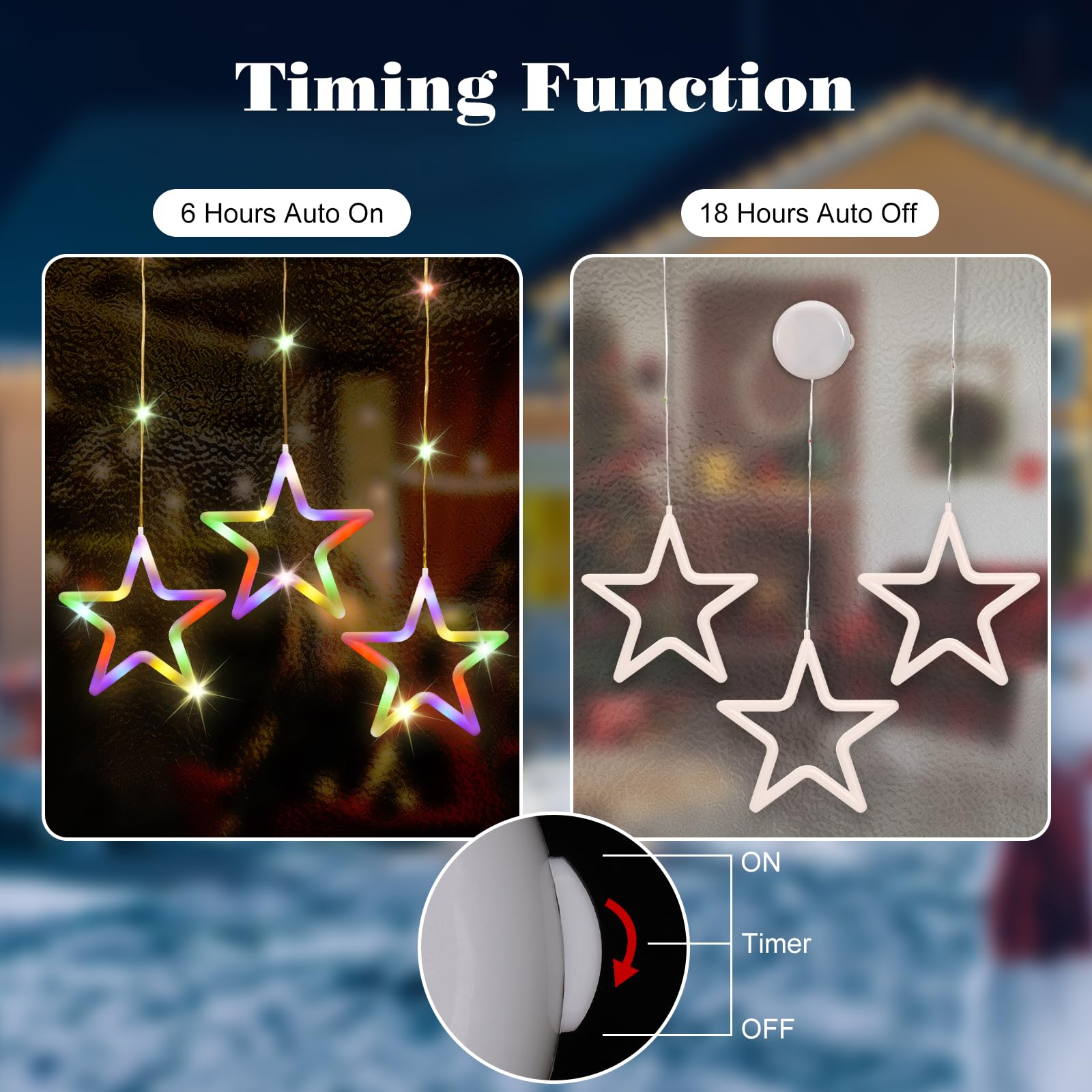Lewondr Christmas Star Window Lights, 3Pcs Christmas Window Decoration Hanging Lights Indoor With Battery Powered, Suction Cup Hook, Timer For Xmas, Home, Party, Colorful Light