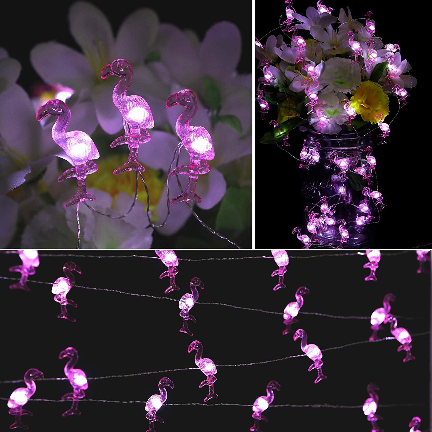 Hdnicezm Flamingo Decorative String Lights, 13.85 Ft 40 Cold White Led Weatherproof Battery Operated 8 Modes Spring Fairy Lights For Holiday Parties Bedrooms Weddings Gardens With Remote And Timer