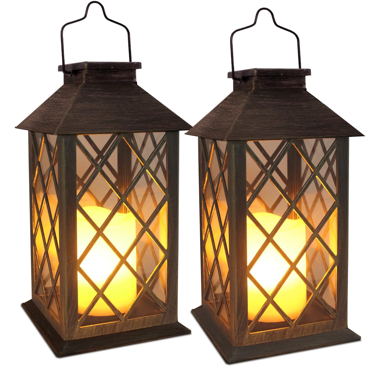 Shymery Solar Lanterns - Waterproof Hanging Outdoor Lanterns With Led Flameless Candles, 2 Pack