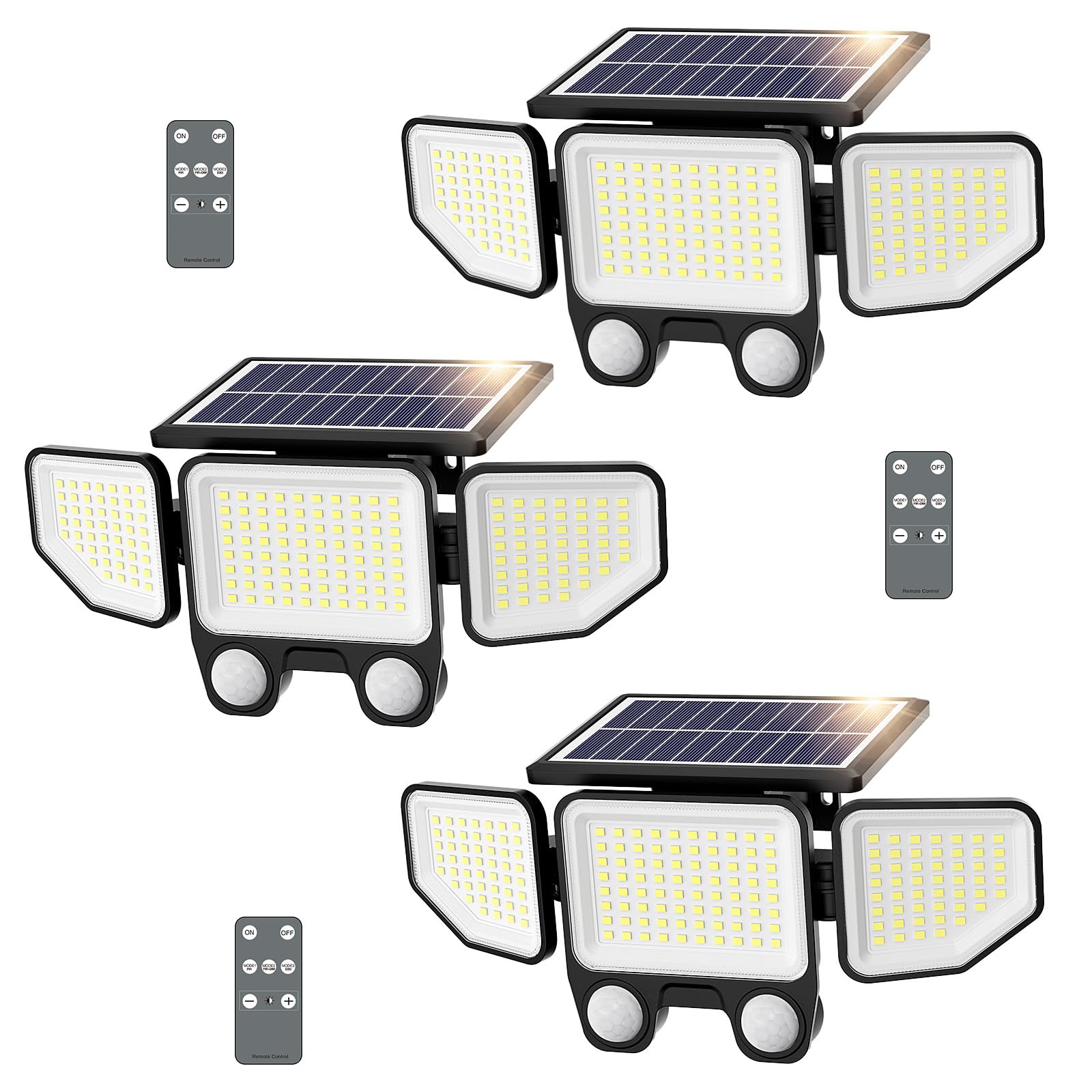 Onforu Solar Flood Lights 3000LM Motion Sensor IP65 Waterproof 3 Pack Black