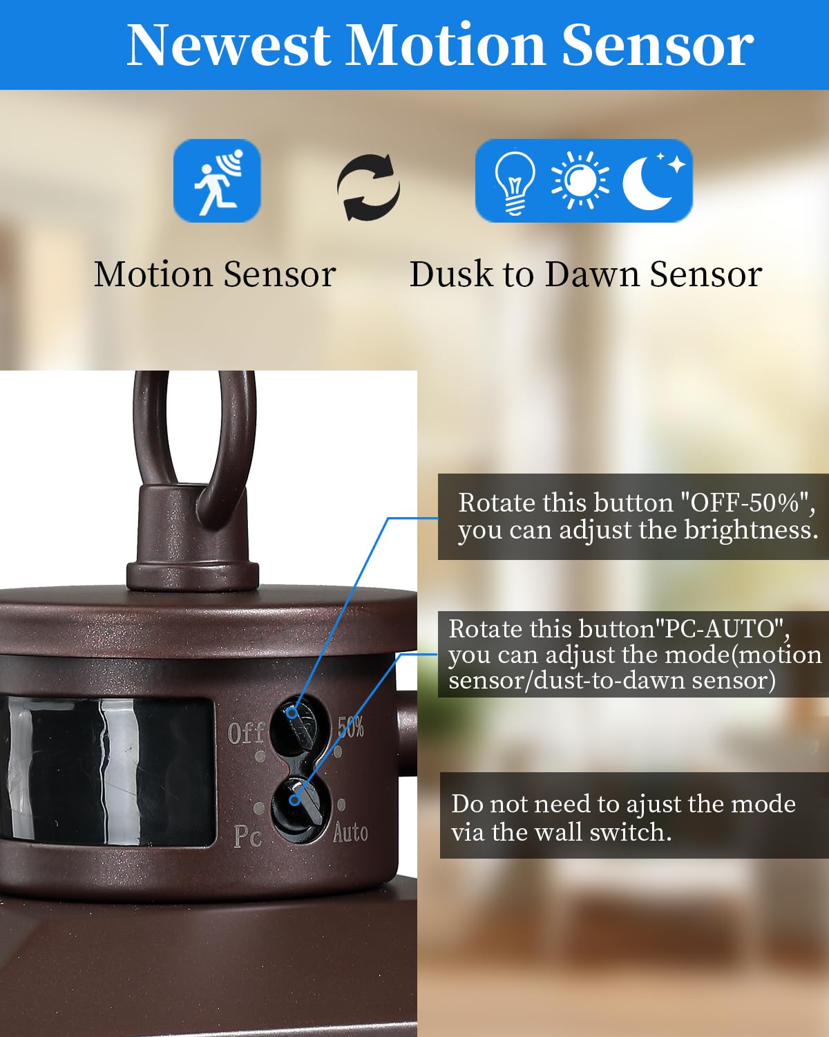 MYHXQ Motion Sensor Outdoor Lights, Waterproof Wall Mount, 2 Pack, Brown, Metal, Model WL109B-BW
