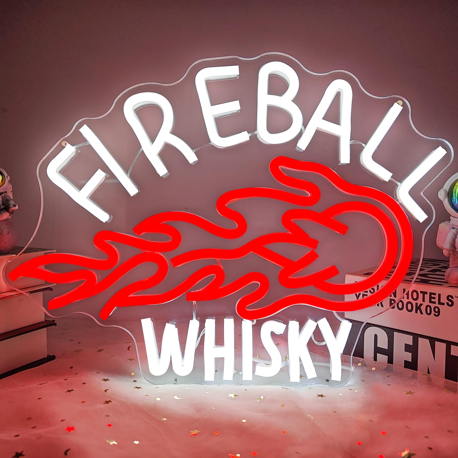 OvoNinn Neon Sign for Wall Decor, LED Whiskey Bar Light, Acrylic, Red & White