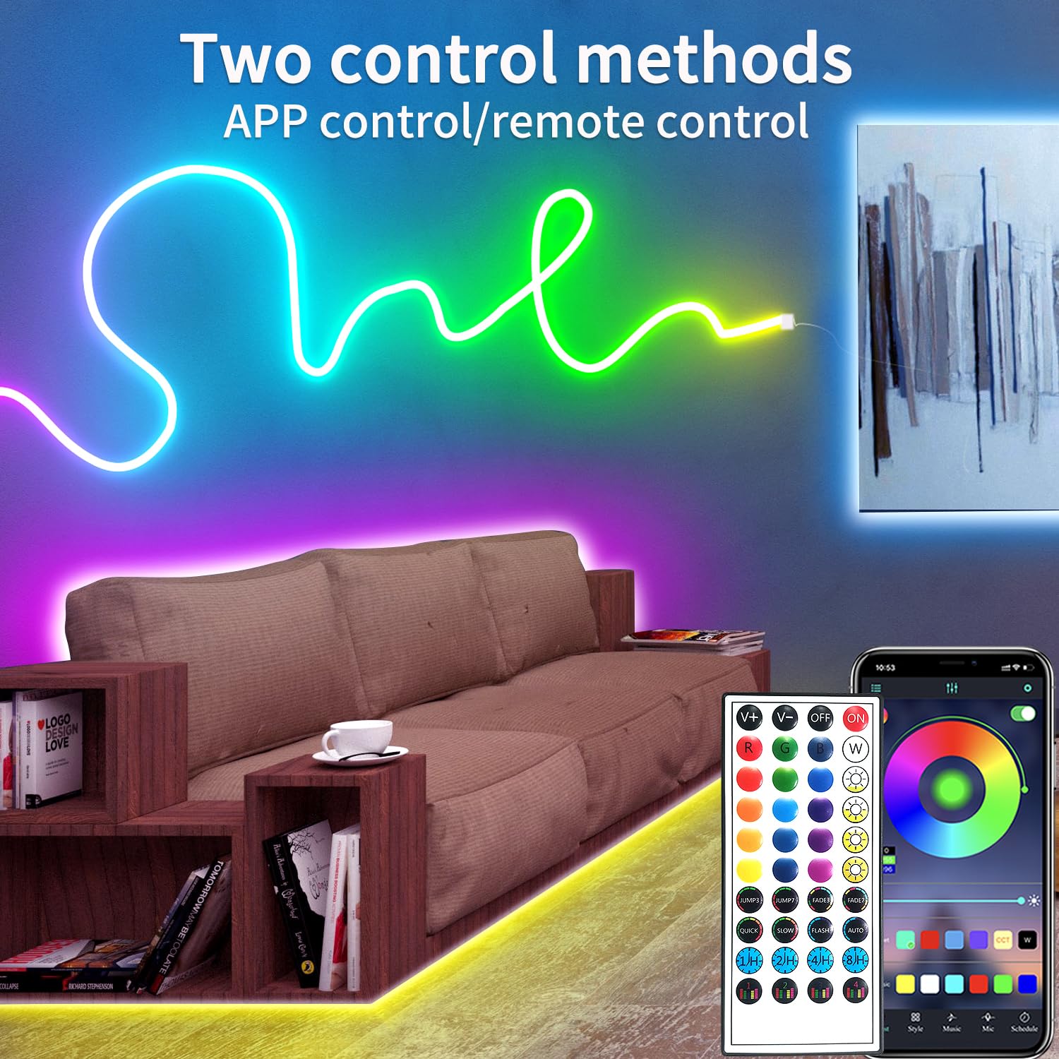 Segrass 100Ft Rgb Led Neon Rope Lights Led Neon Lights With Remote/App Control 24V Ip65 Waterproof Flexible Neon Led Strip Light