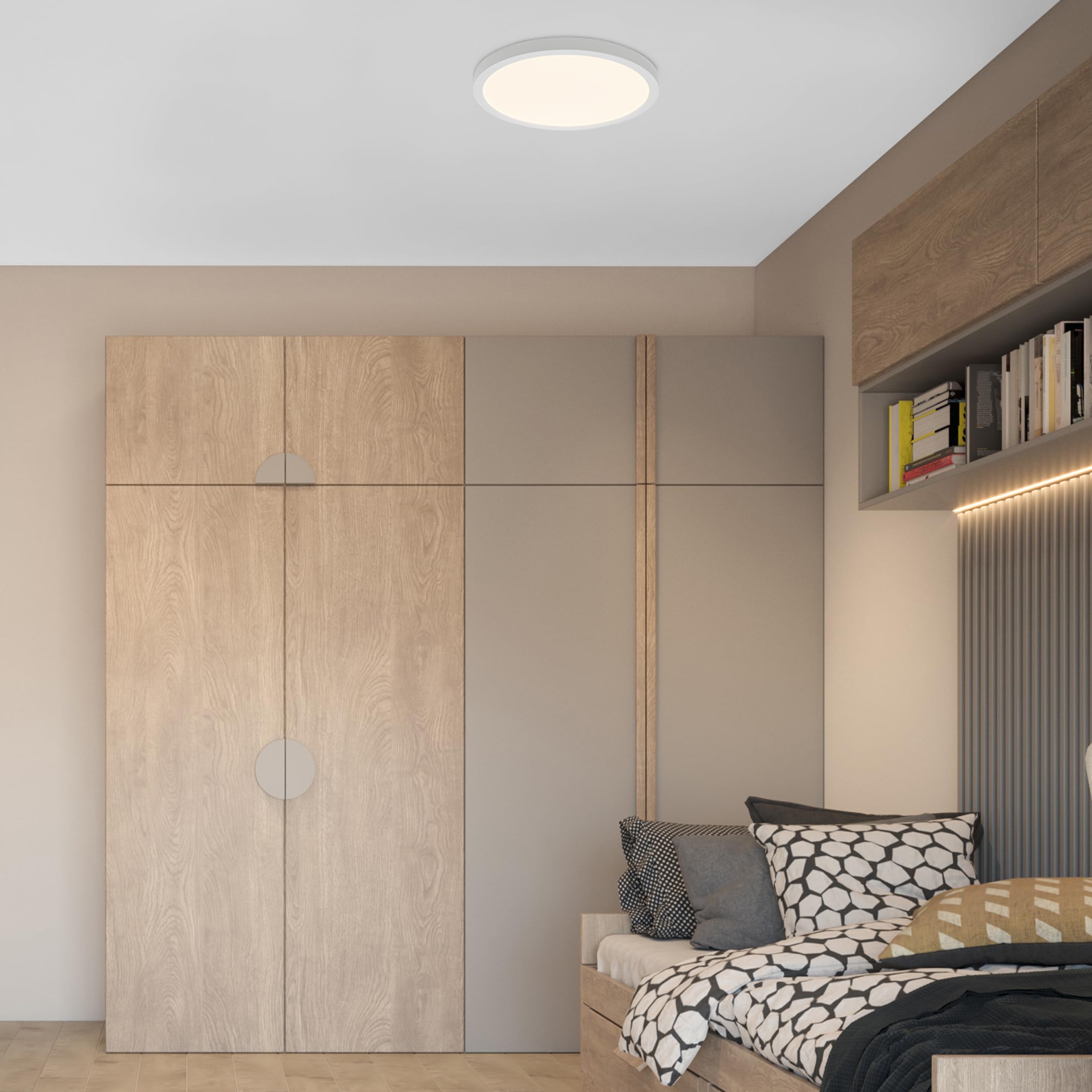 Maxxima 14 In. Led Flush Mount Ceiling Light, 2500 Lumens, 5 Cct 2700K/3000K/3500K/4000K/5000K Panel Light, White Trim Round Fix