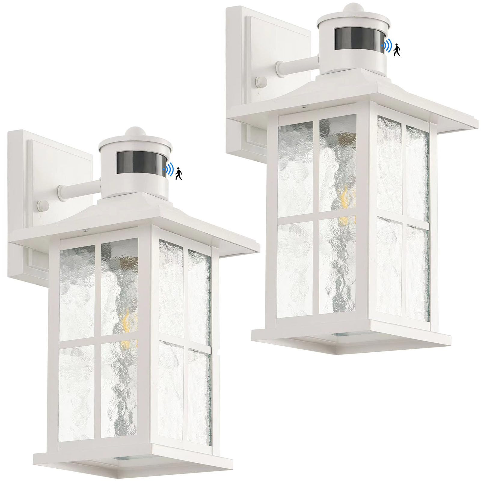 FLEDAVID 2 Pack Motion Sensor Porch Lights Dusk to Dawn Outdoor Wall Lantern White Exterior Sconce Lighting Fixtures Waterproof 