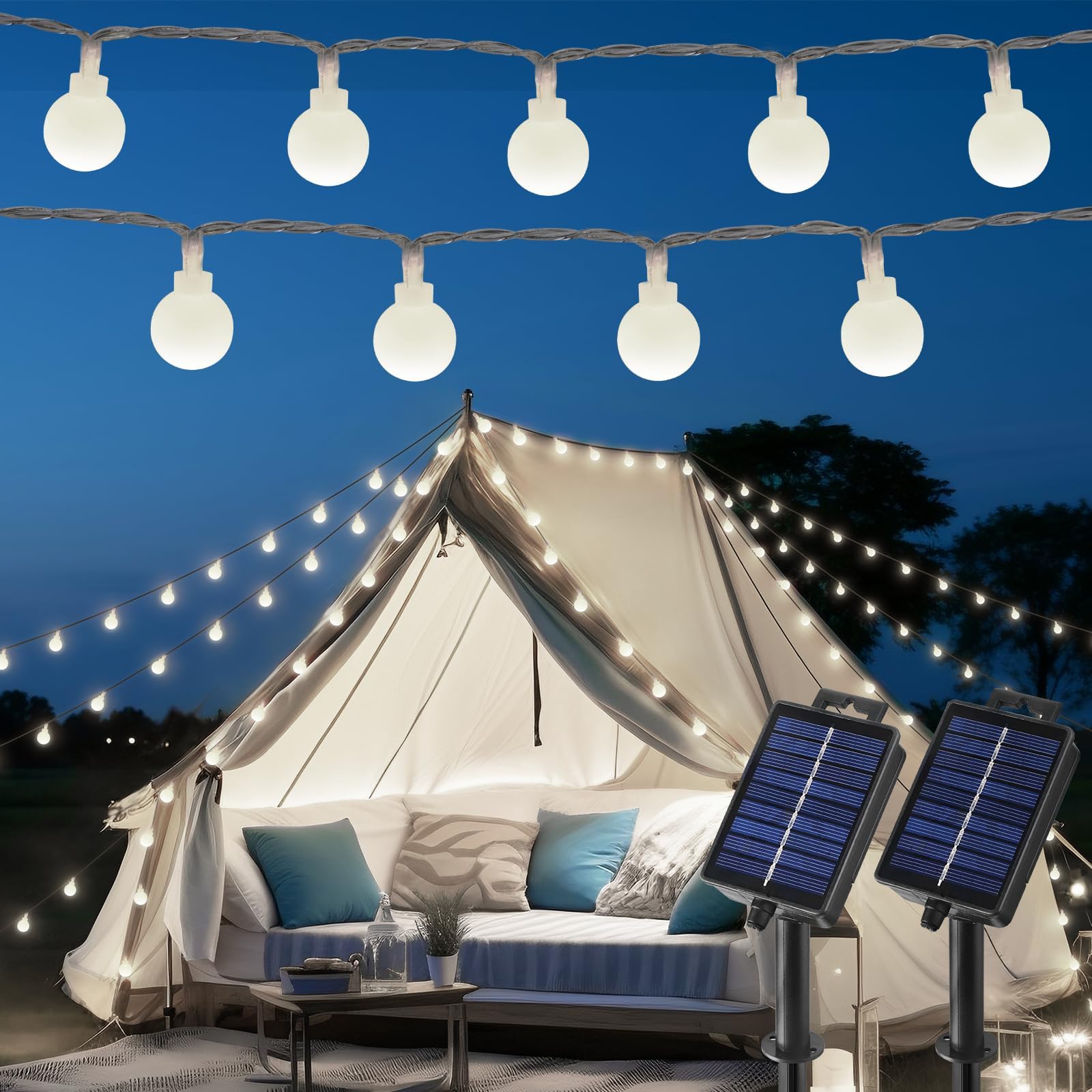 Brightown Solar String Lights, 39Ft, 120 LED, 8 Modes, Waterproof, 2 Packs, Pure White, Globe Model