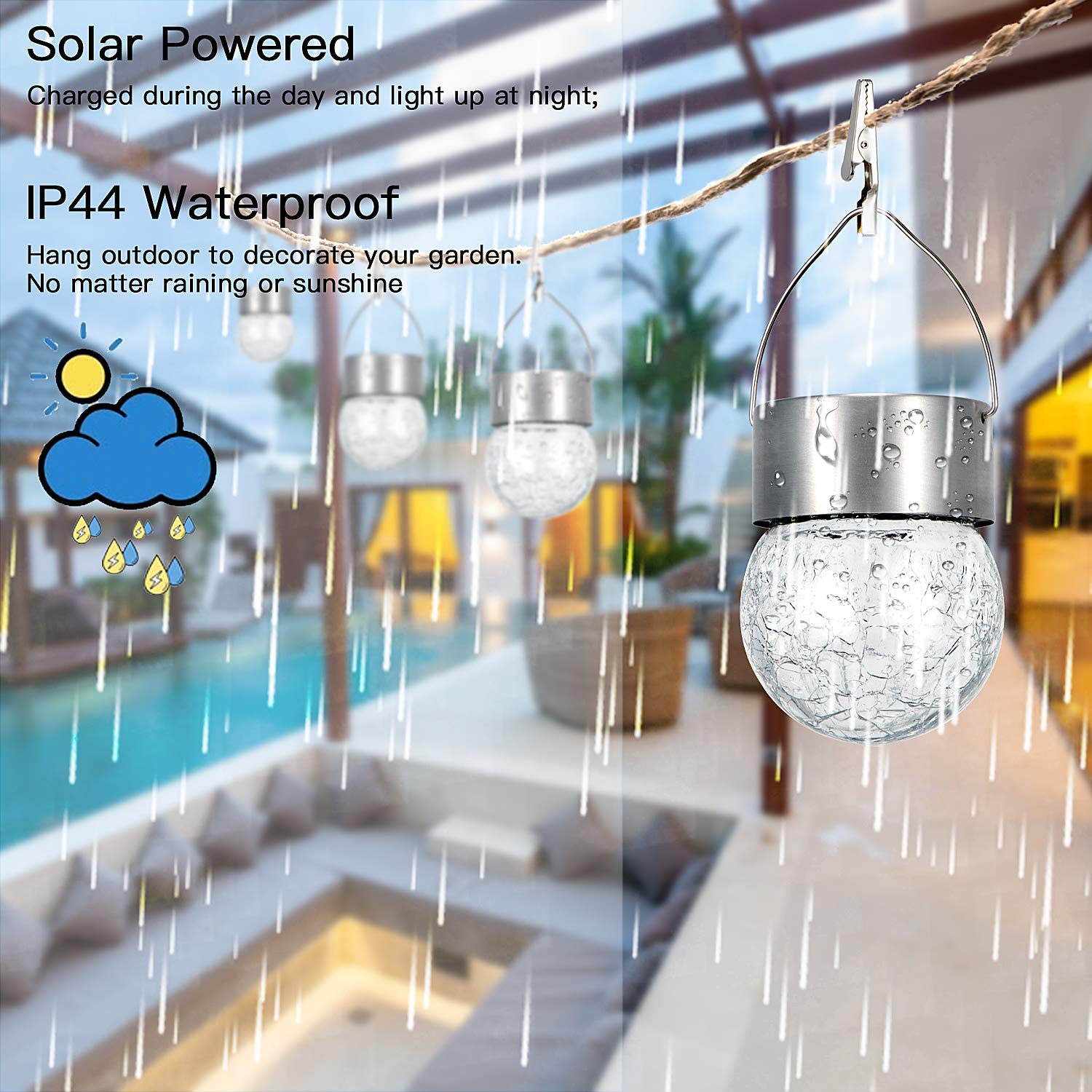 Sunwind Hanging Solar Ball Lights Outdoor - 8 Pack Cracked Glass Decorative Garden Lights Waterproof Solar Lanterns For Yard, Pa