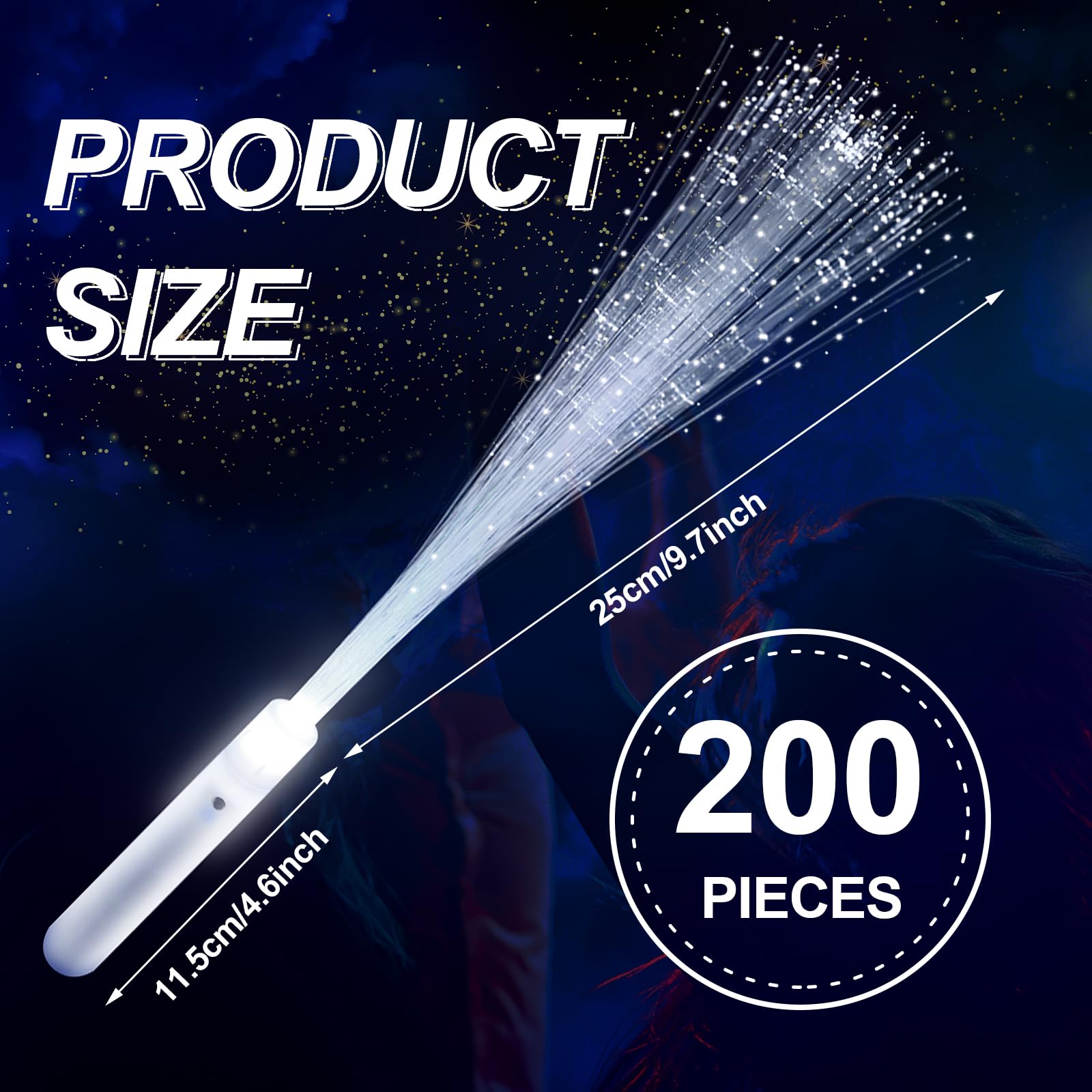 200 Pcs White Fiber Optic Lights Wand Led Wedding Sparklers Fireworks Party Glow Sticks Dance Floor Props Light Up Wands With 3 Light Modes For Wedding Send Off,Halloween,New Year,Birthday Party Favor