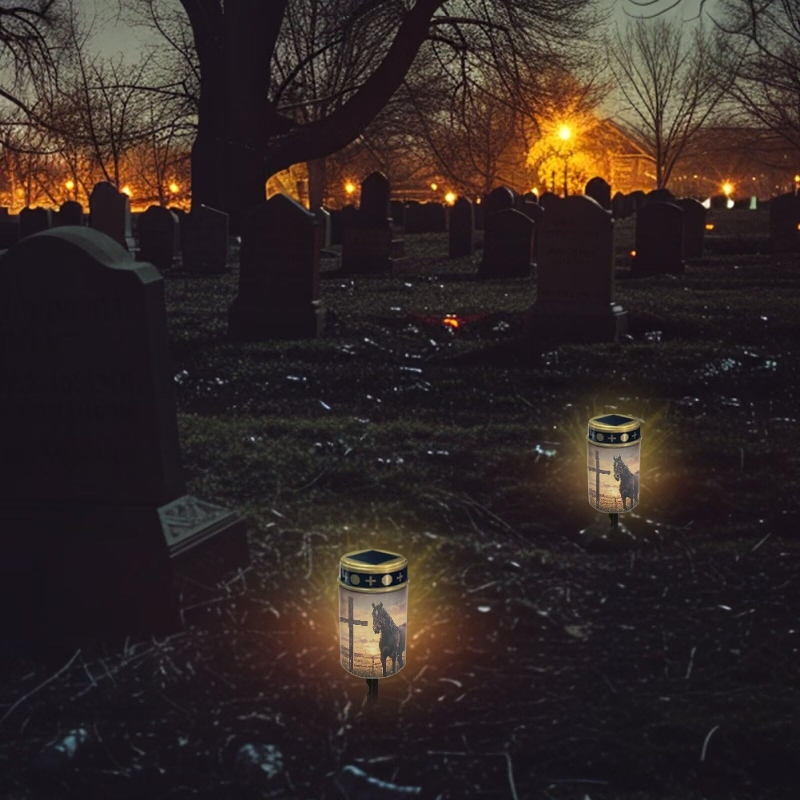 Psesaysky Cross Horse Solar Stake Lights Multipurpose Solar Pathway Lights Cemetery Decorations for Grave Outdoor Lights Landsca