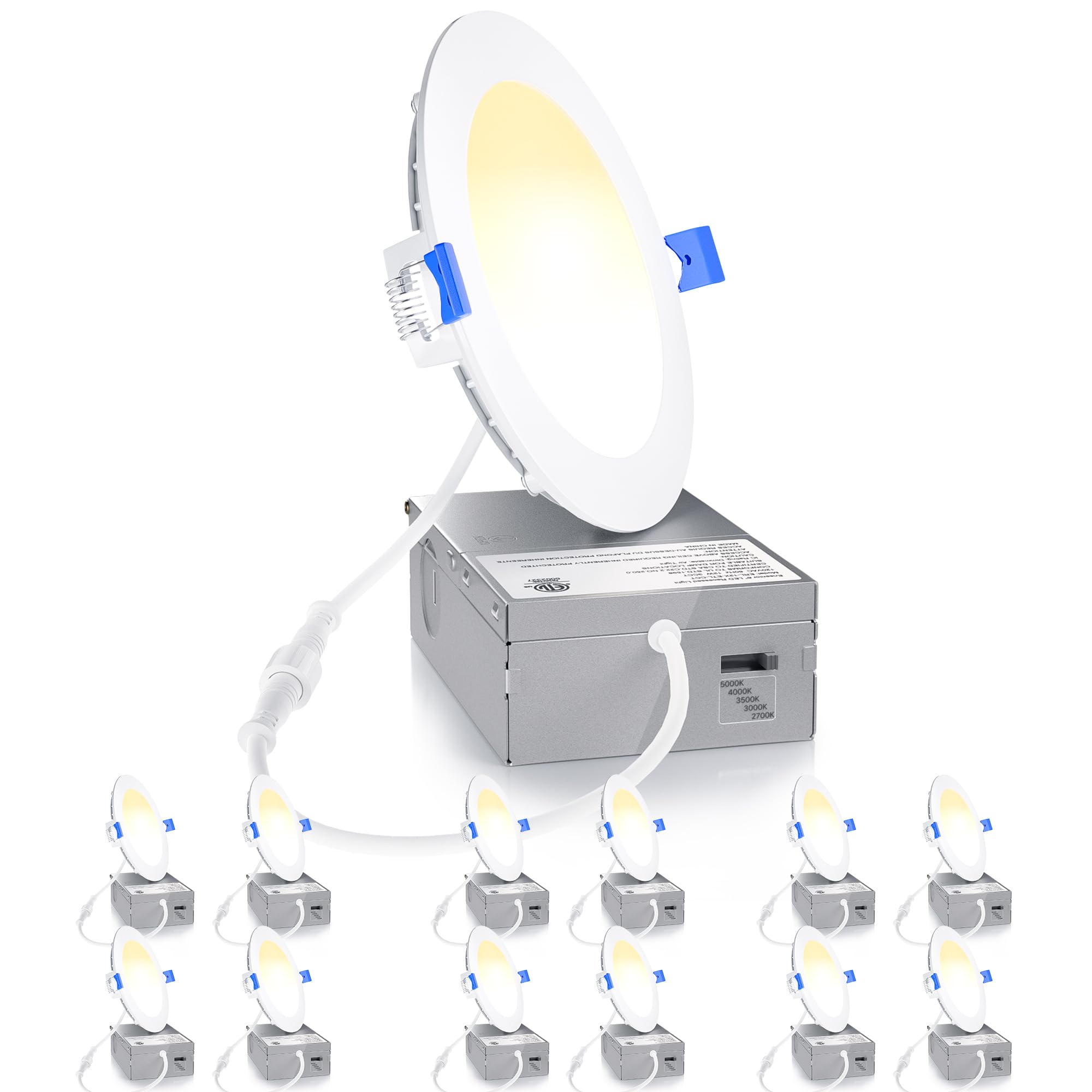 Ensenior 4 Inch LED Recessed Light, Dimmable 2700K-5000K, 750LM, Aluminum, Model WM25W27V40KDP0,