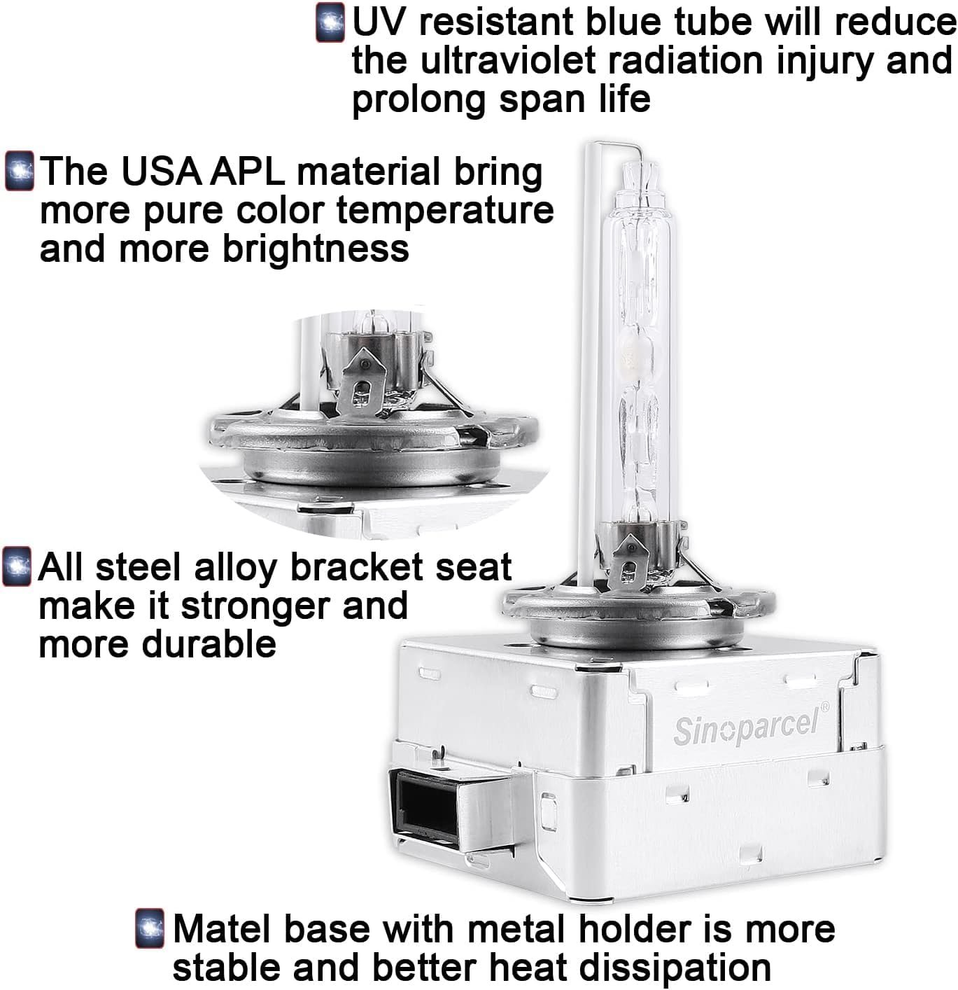 Sinoparcel D1S/D1R Xenon HID Headlight Bulbs - 6000K 35W High Low Beam 66144 66140 85140 85415 Replacement Lights,Pack of 2