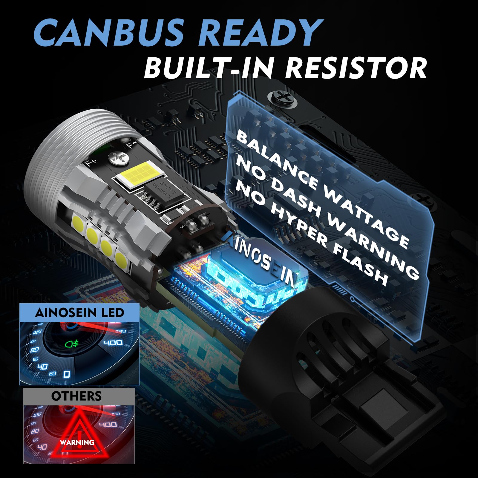 AINOSEIN 7440/7443 LED Bulb White, 3570 Chips, CANBUS Error Free, Built-in Resistor, for Reverse/DRL Backup Light