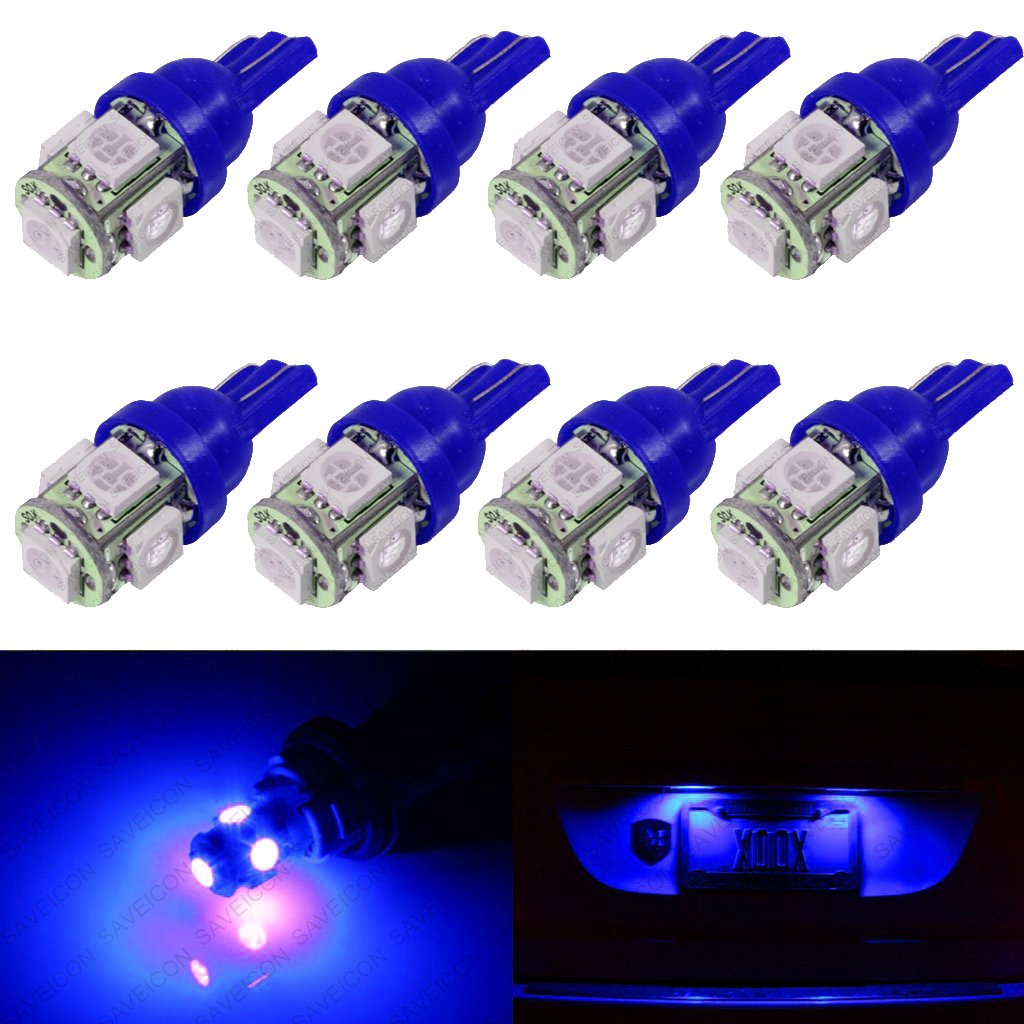 SAWE 5-SMD LED License Plate Dome Map Lights Bulbs Pack of 8 Blue