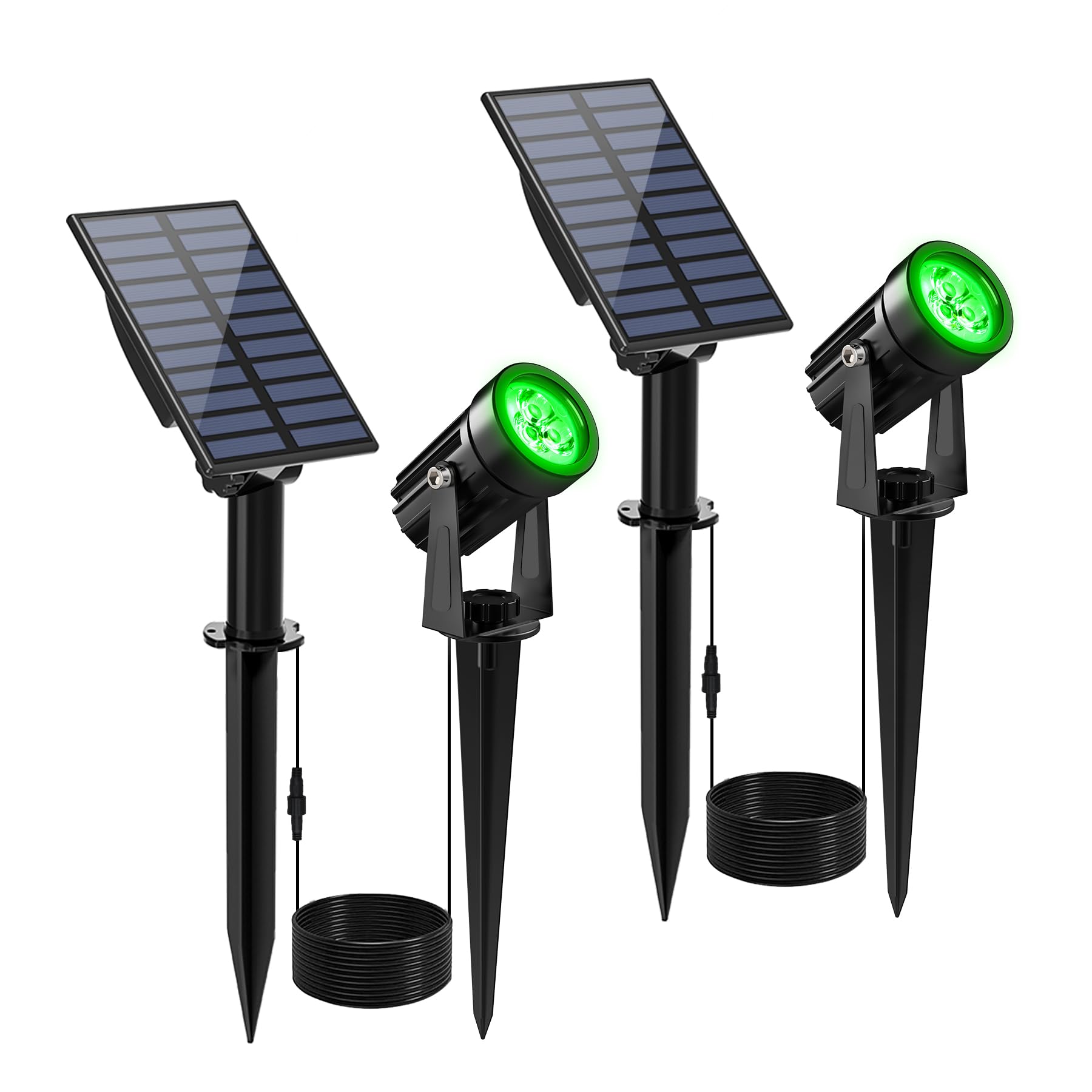 CREPOW Green Solar Spot Lights Outdoor, 2 Pack Solar Landscape Spotlights IP65 Waterproof 9.8ft Cable, Auto On/Off Outdoor Wall 