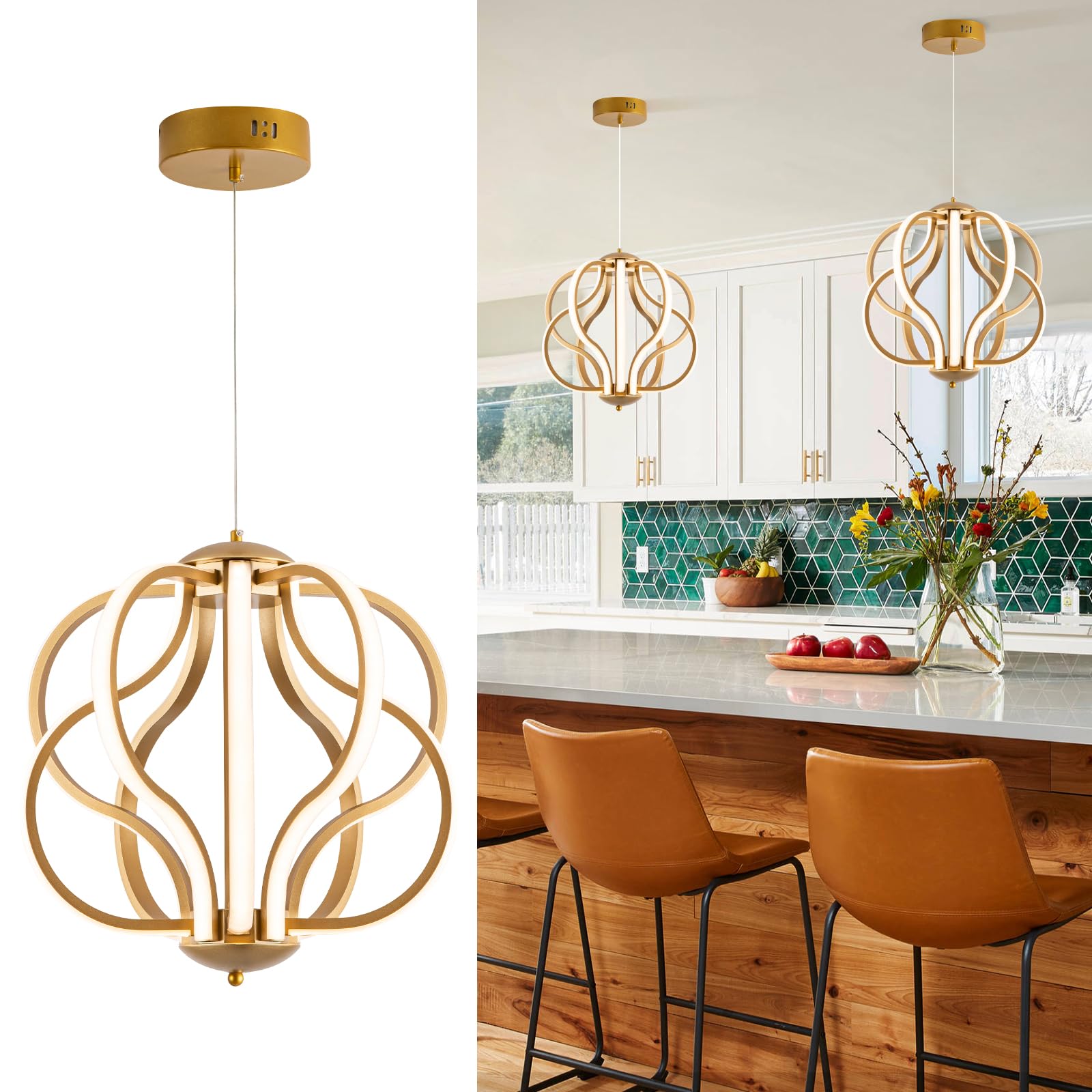 CHYING Modern LED Chandelier Remote Control 10-Light Gold Chandelier Dimmable Pendant Light for Dining Room Kitchen Foyer Entryw