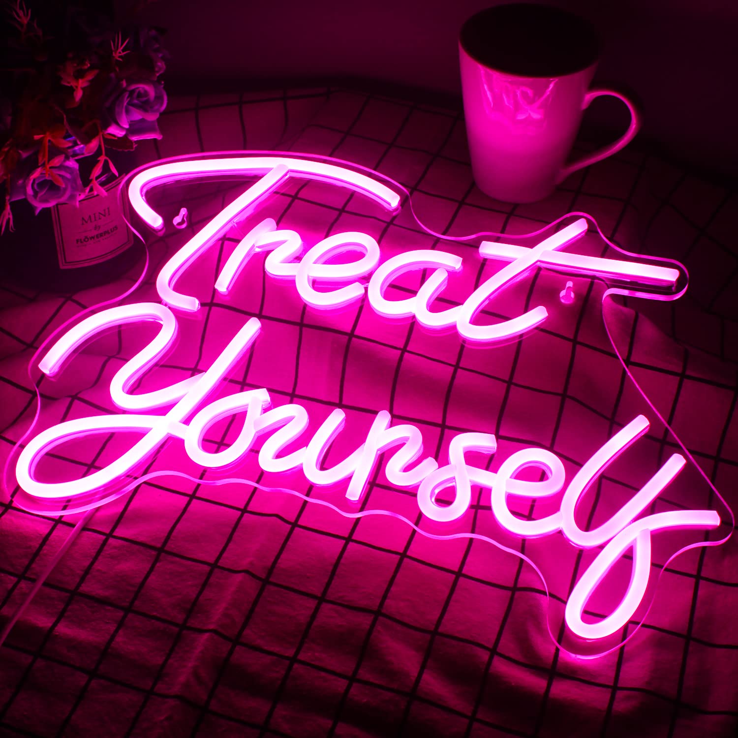 Wanxing Neon Sign - LED Wall Decor Light, USB Powered, Pink, Model WX-NS-pink treat yourself