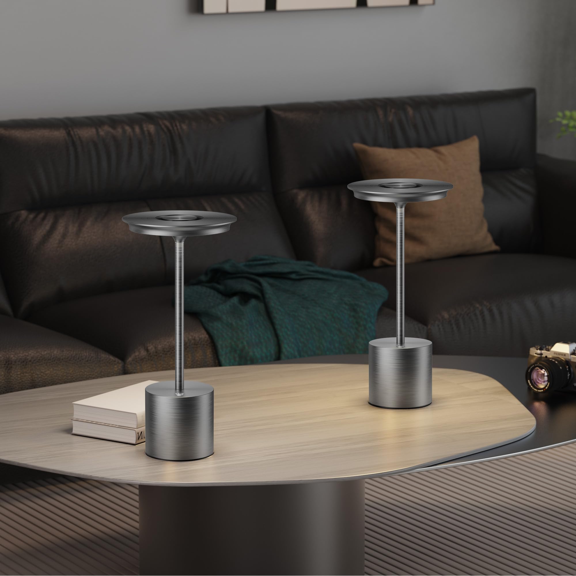 Sikevht Cordless Table Lamp - Portable Rechargeable 6000mAh, 3 Color Stepless Dimming, LED Light, Gray, Model S823, 2Pack