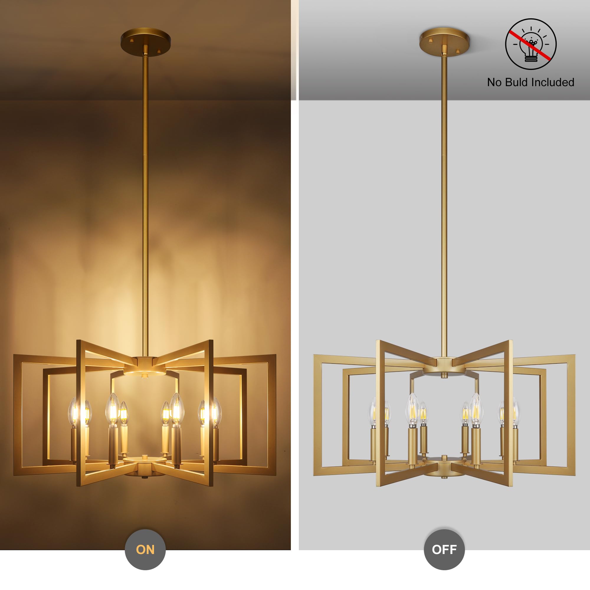 Klgxnrd 8-Light Gold Geometric Chandelier, Modern Farmhouse Hanging Light for Dining Room, Entryway, Living Room, Model 4069335b