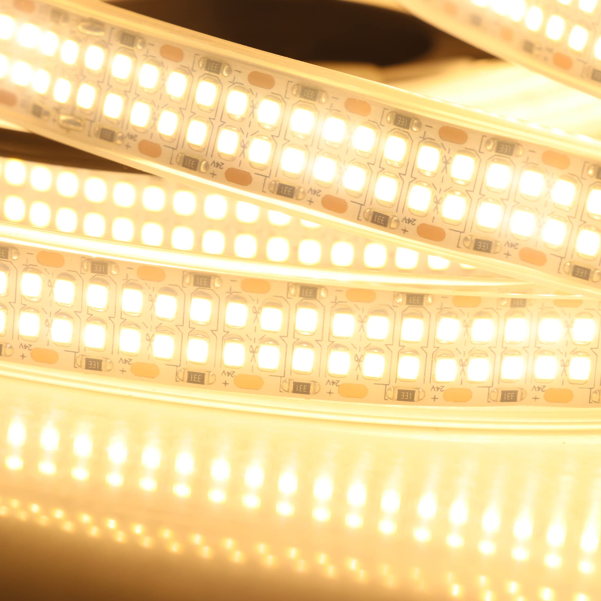 Ledenet Led Strip Lights Warm White 3000K 16.4Ft/5M Double Row 2835 Smd 2400Leds Dc 24V Daylight Bright Dimmable Flexible Led Tape Light Waterproof Ip67 Outdoor Lighting(No Adapter & Dimmer)
