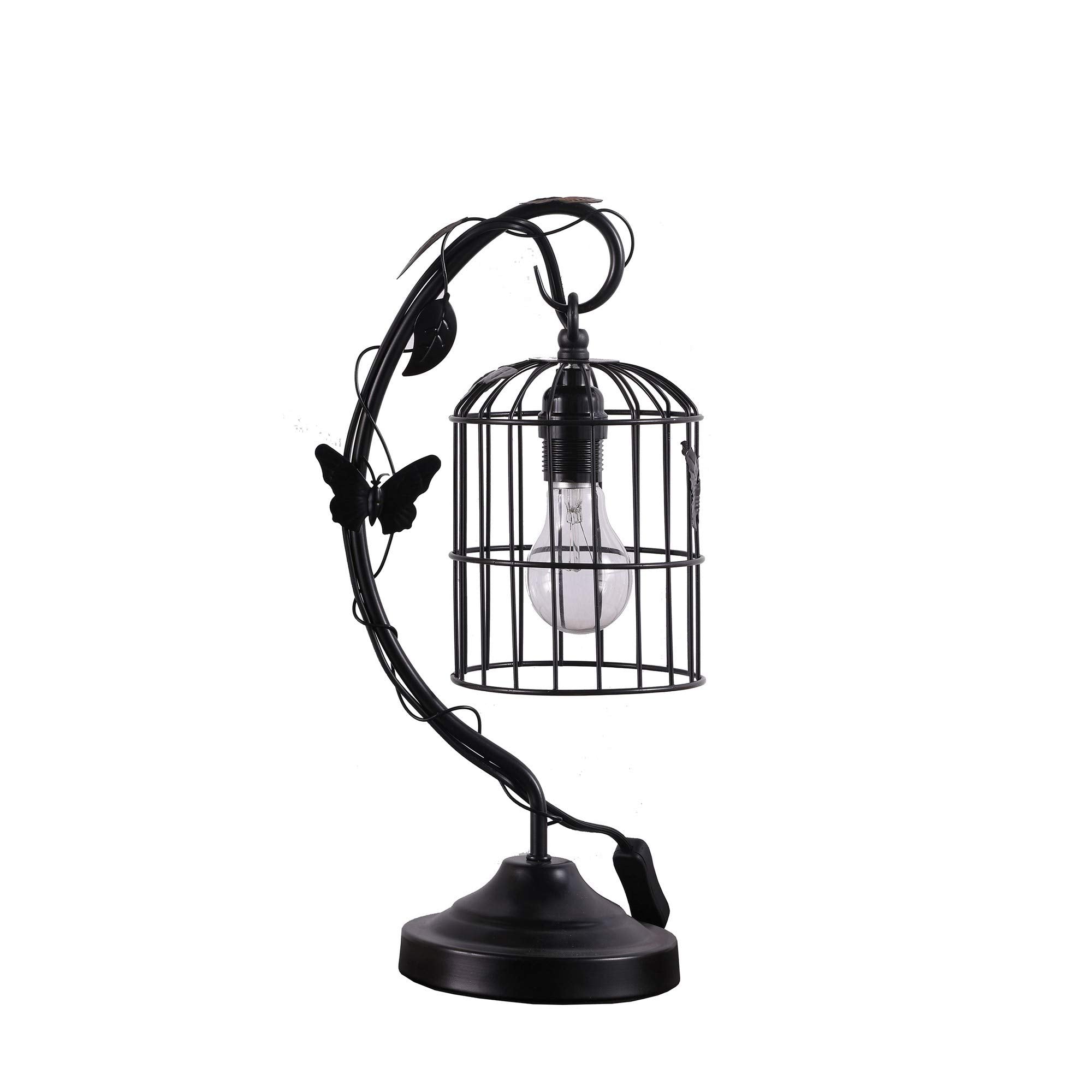 Benjara Bm233938 17.5 X 5 X 8.25 In. Arc Design Metal Table Lamp With Birdcage Shade, Black