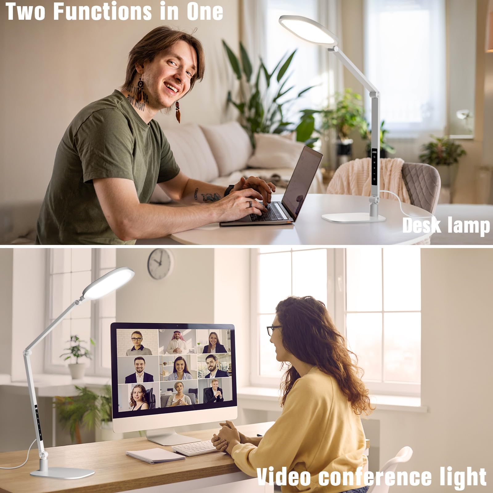 Litones Led Desk Lamp For Home Office, 15W Desk Light With Cri >95, Memory & Timer Function, 1200Lm Dimmable Computer Light For