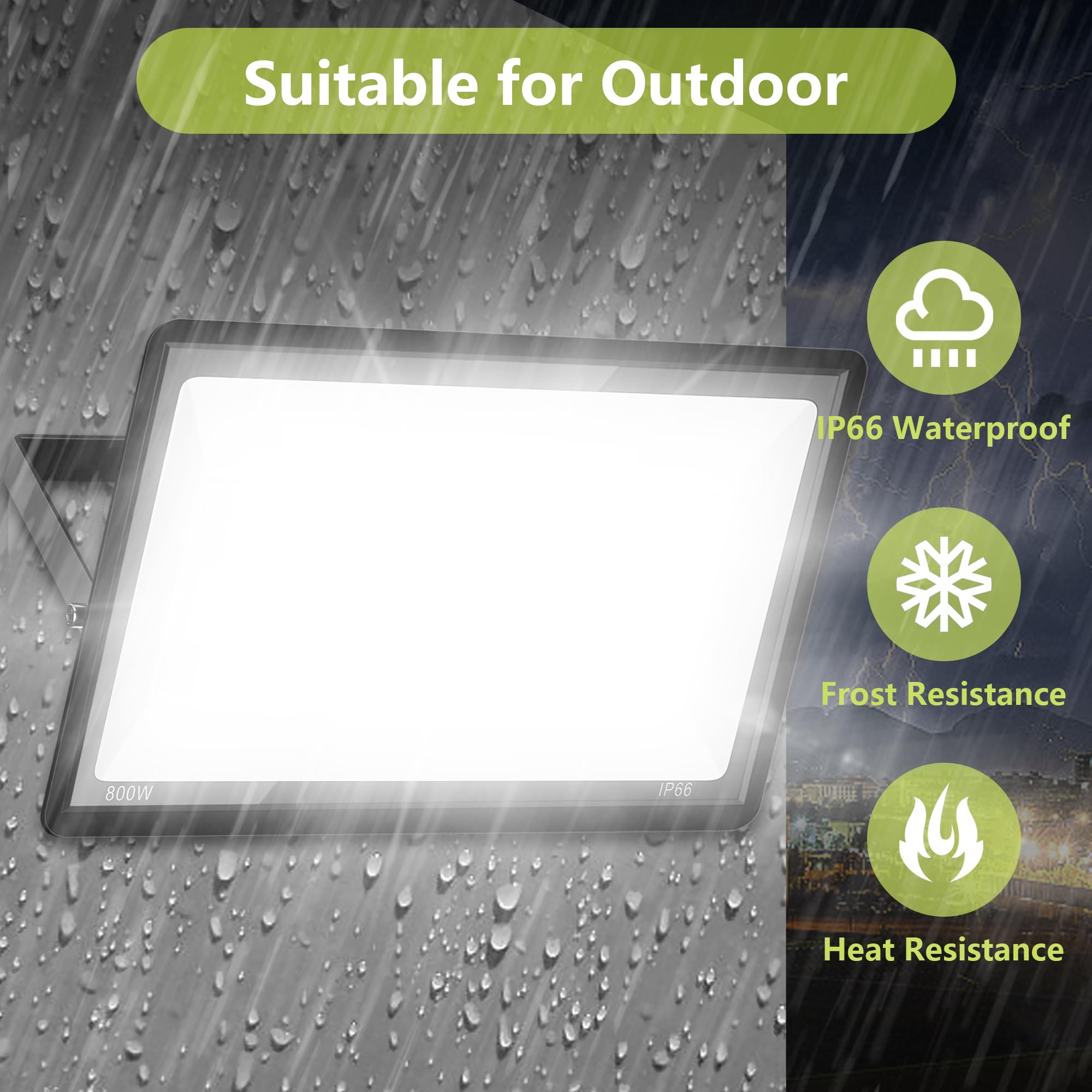 Gopretty 800W LED Flood Light, 80000LM, 6000K Daylight White, IP66 Waterproof, Black, Model PAD for Outdoor Sports and Commercial Use