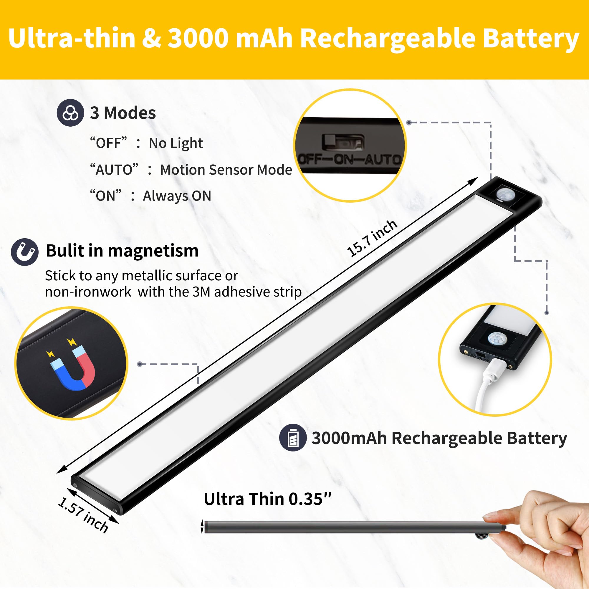Colijoy 69 Led Under Cabinet Lights Indoor, 3000Mah Rechargeable Battery Operated Lighting, Wireless Motion Sensor Closet Lights