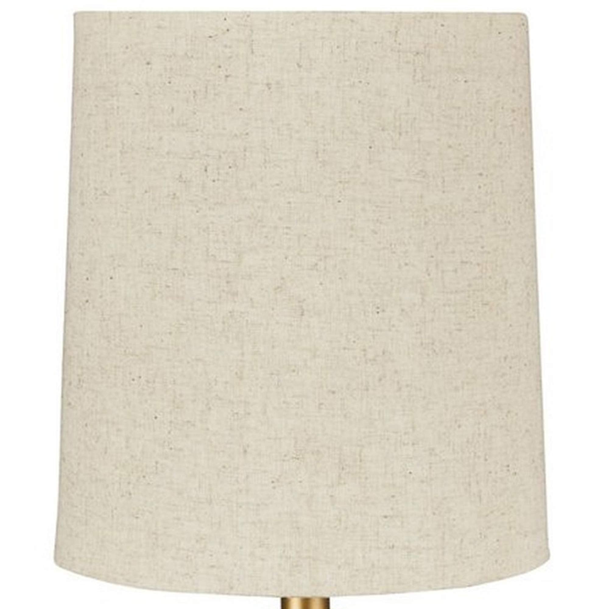 Benjara Pot Bellied Metal Table Lamp With Textured Golden Embellishment, White