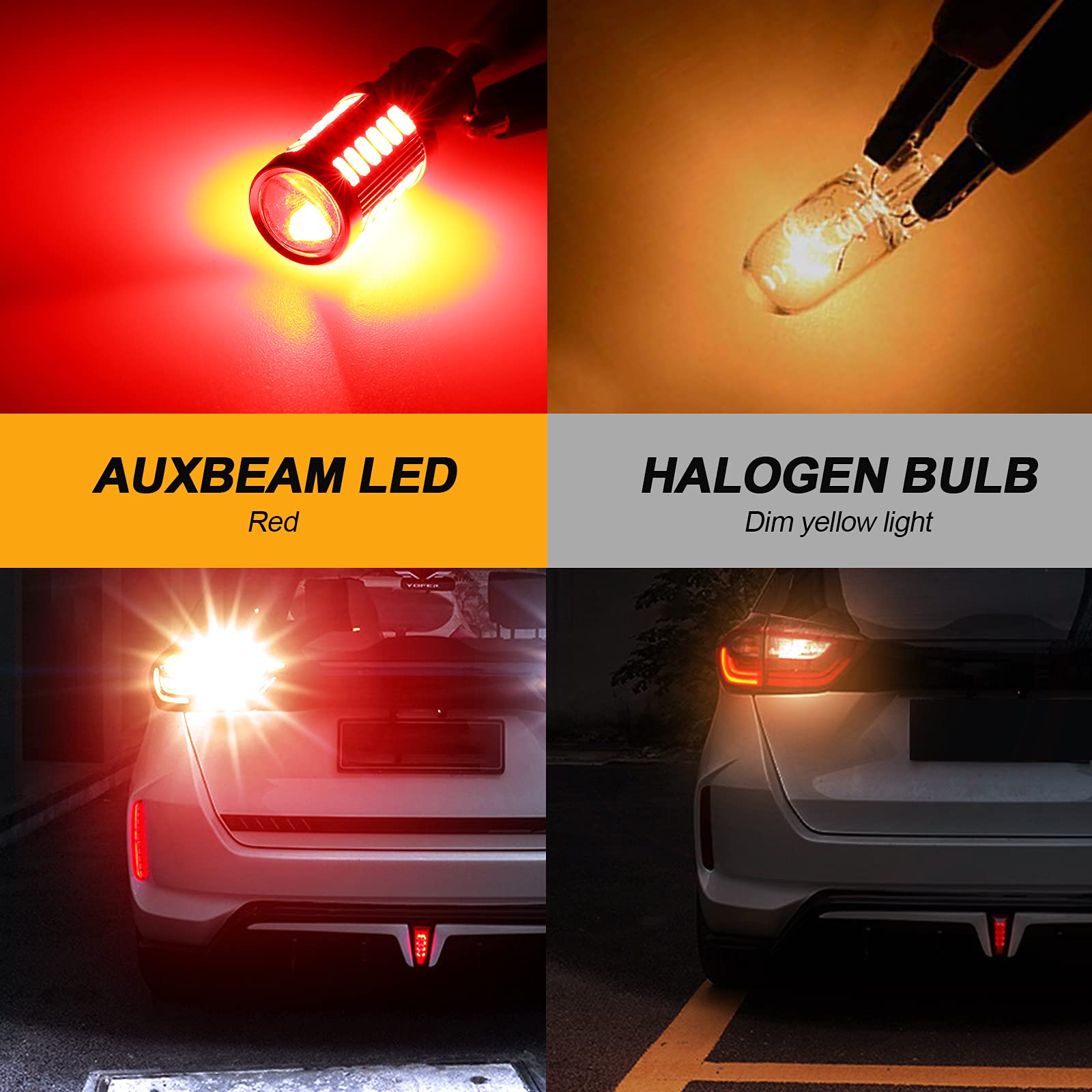 Auxbeam 1156 LED Brake Bulbs, Red P21W BA15S, 33-SMD Chipsets, Pack of 2