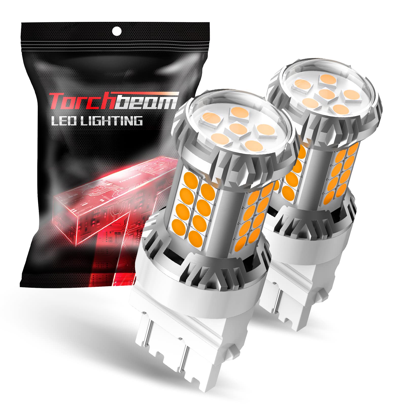Torchbeam 3157 LED Bulbs Amber with External Resistor for Turn Signal Lights, 600% Brighter 3156 3056 3356 3057 4157 3457 4156 w