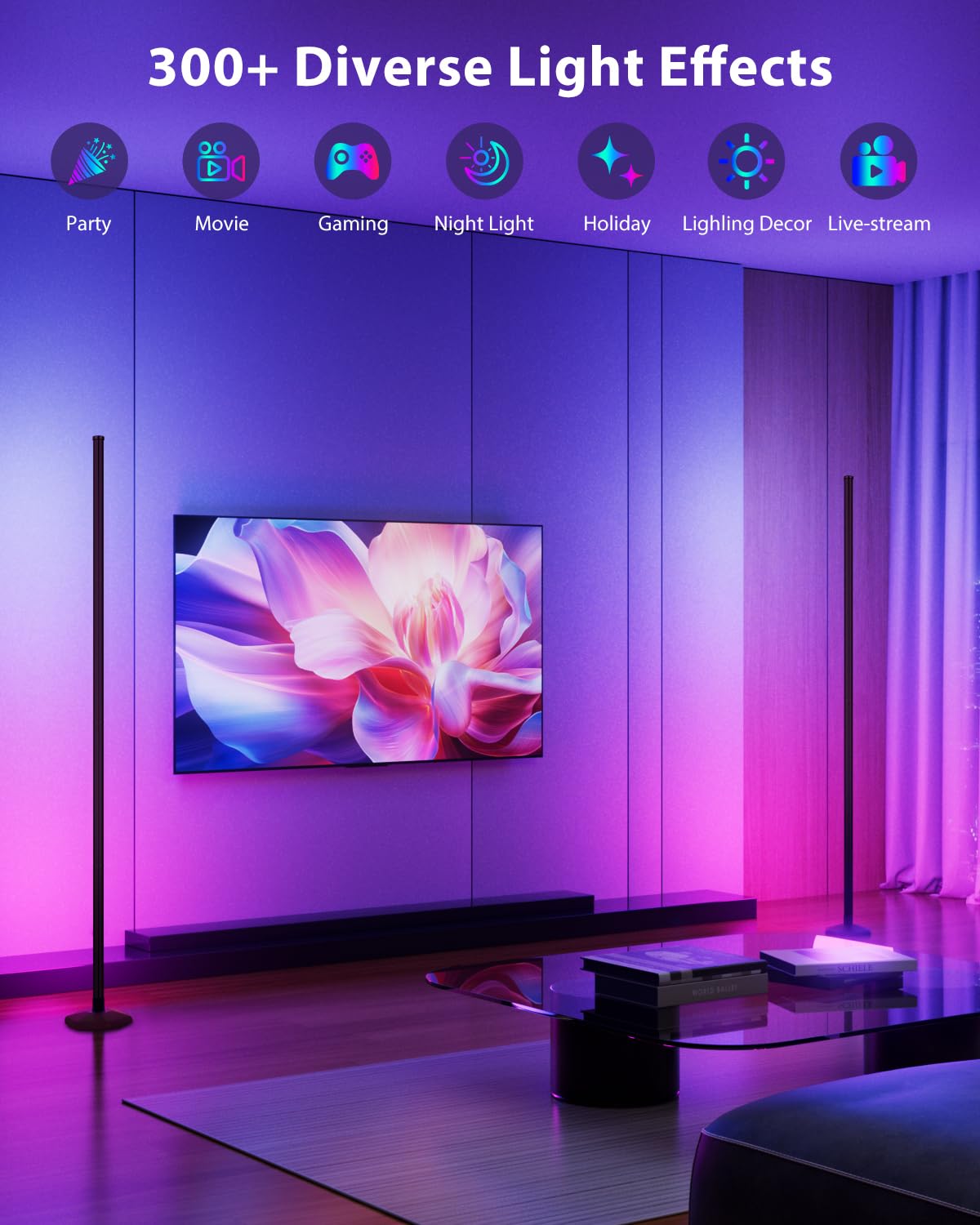 WISIMMALL RGB Corner Floor Lamp - 65" Color Changing LED with APP Control, Music Sync, Heavy Base for Bedroom & Gaming Room