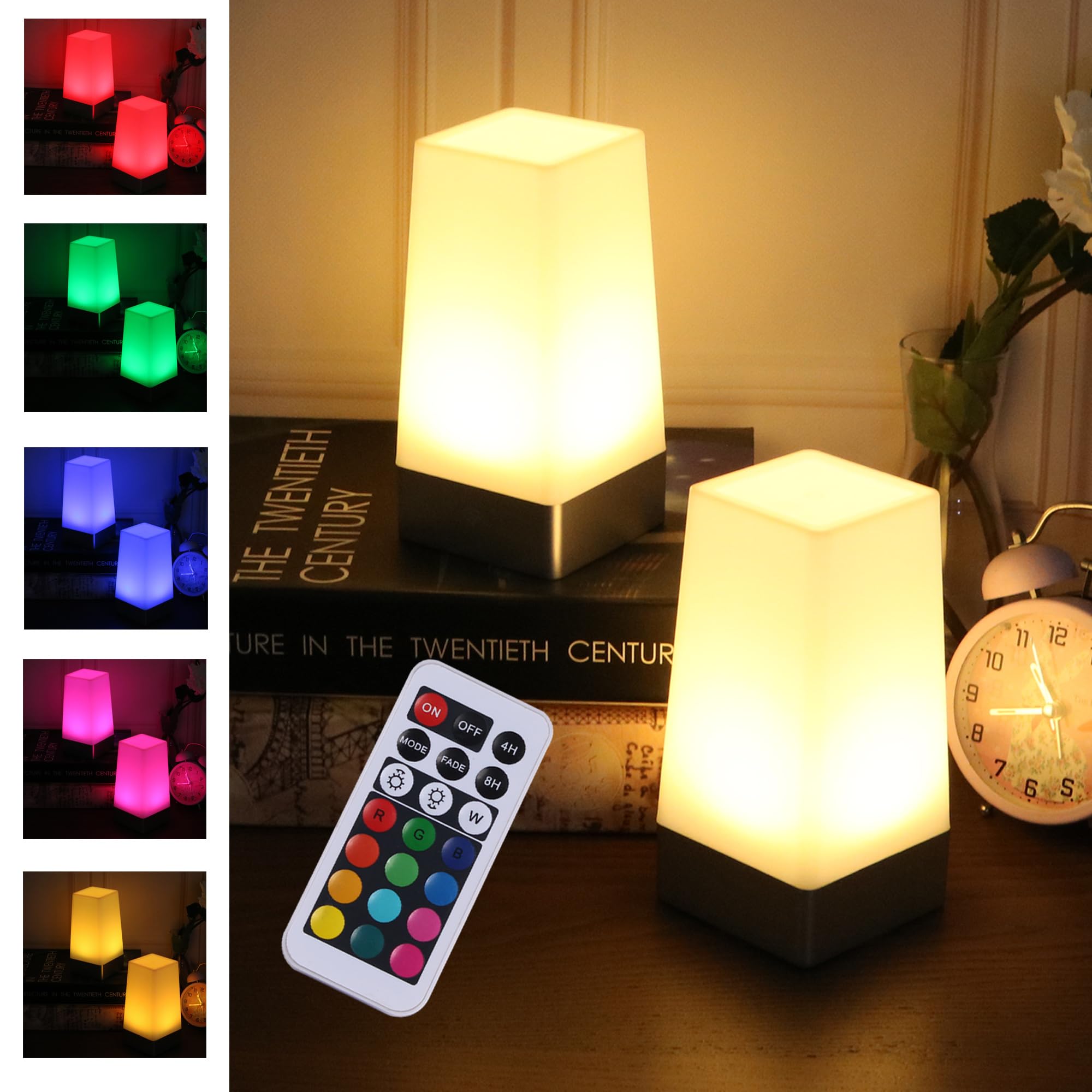 Wralwayslx 2Pack Square Remote Control Night Light Bedside Lamp Color Changing Powe By 3Aa Batteries(Not Include)