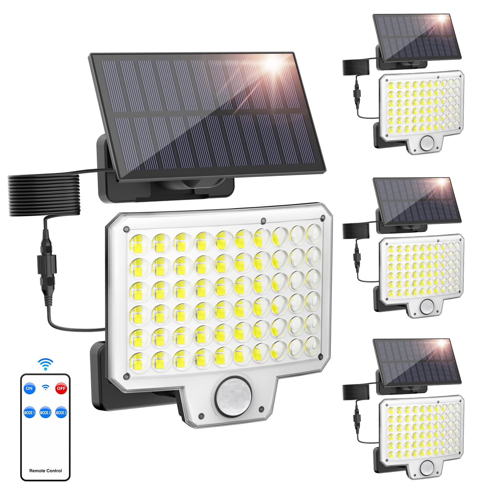 Onforu Solar Lights Outdoor  240 LED 3000LM Motion Sensor Outdoor Lights with Remote  IP65 Waterproof Solar Flood Light for Outside  Dusk to Dawn Wall Light for Garage  Patio  Yard  4 Packs