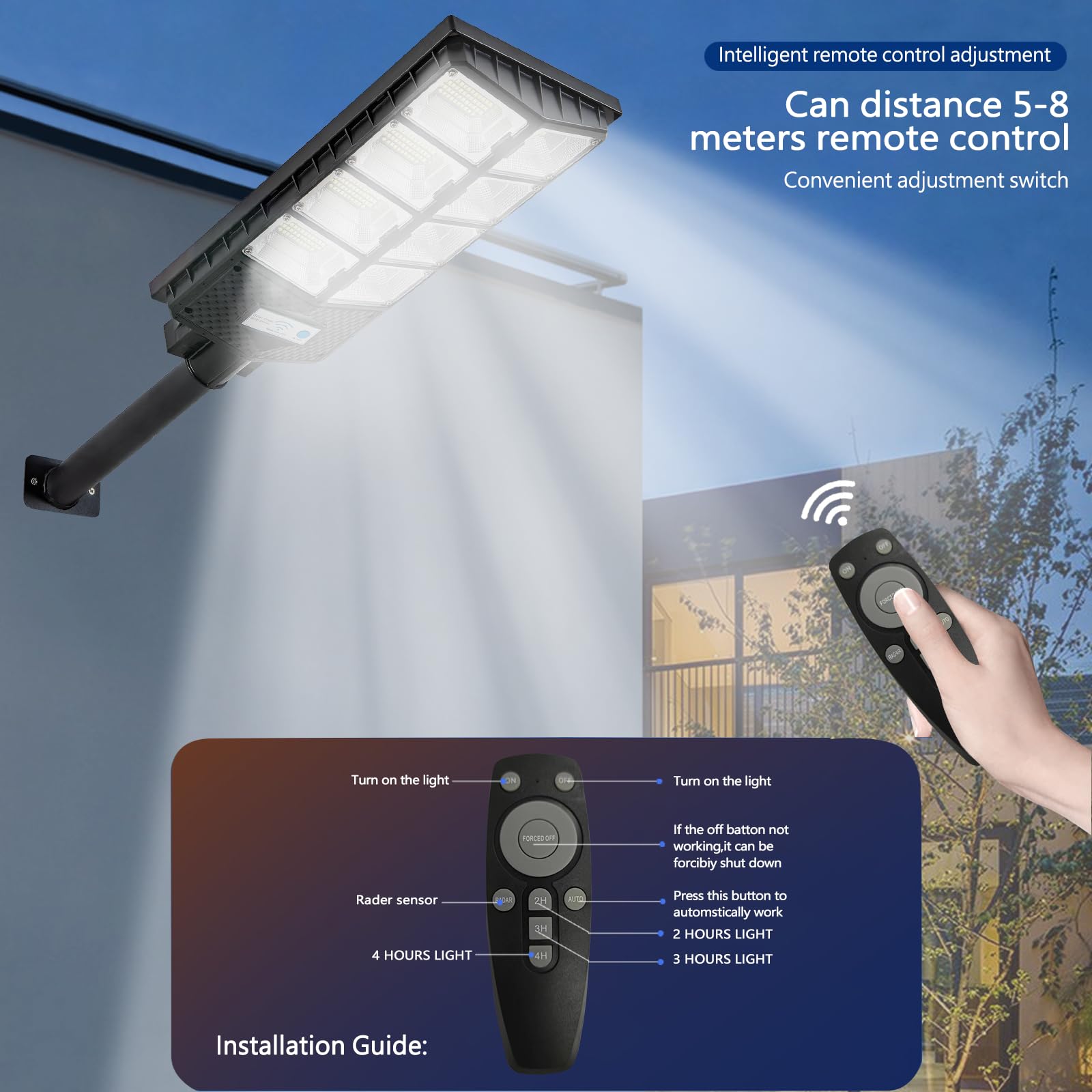 Dhrtara Solar Lights Outdoor, 500W Led Solar Powered Motion Sensor Flood Lights, With Remote, Dusk To Dawn Ip66 Waterpro Solar S