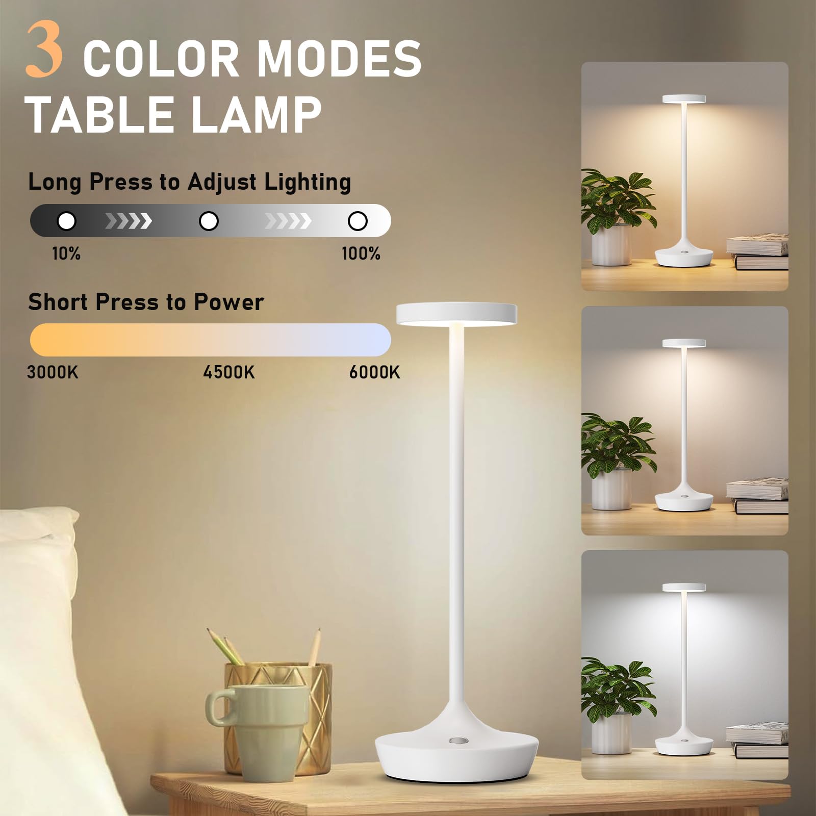 Tpczqj 2 Pack LED Cordless Rechargeable Table Lamp Waterproof IP54 Touch Light Metal White