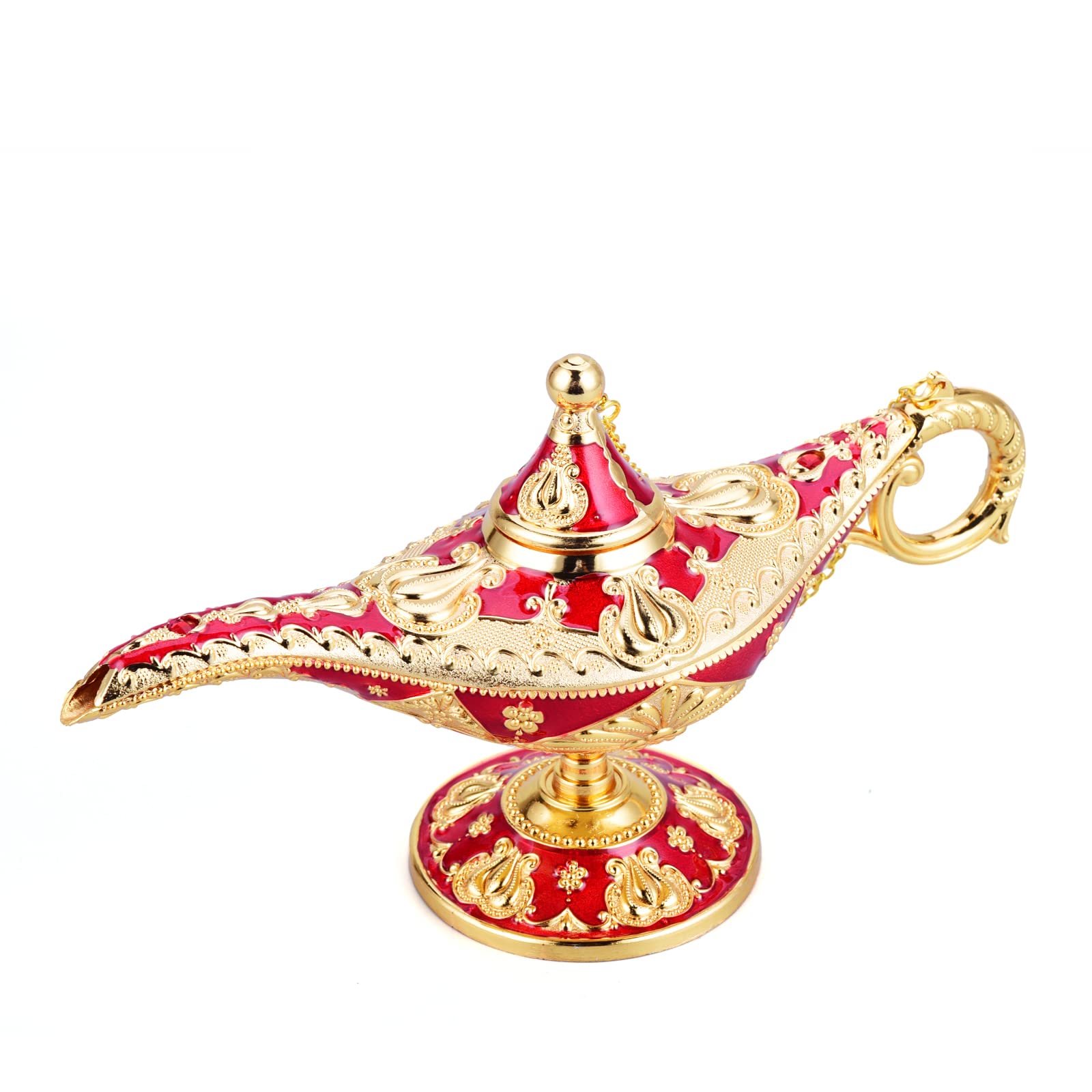 Lauyoo Vintage Aladdin Magic Genie Lamp Costume Accessory Gift For Women Classic Arabian Props Aladdin Pot Decor (Red Gold)