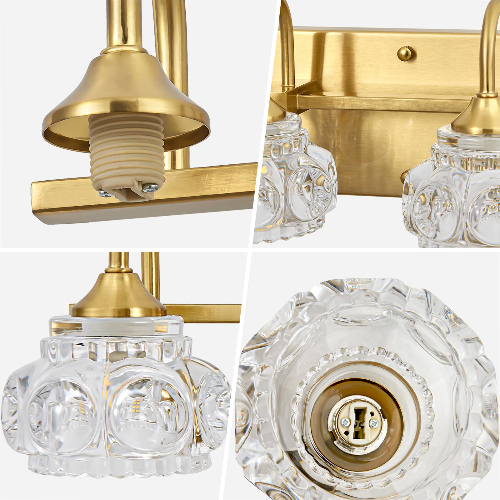 Dikaida Vintage Vanity Light For Bathroom,4-Light Vintage Bathroom Light Fixtures Over Mirror With Crystal Glass Shade,Vintage W
