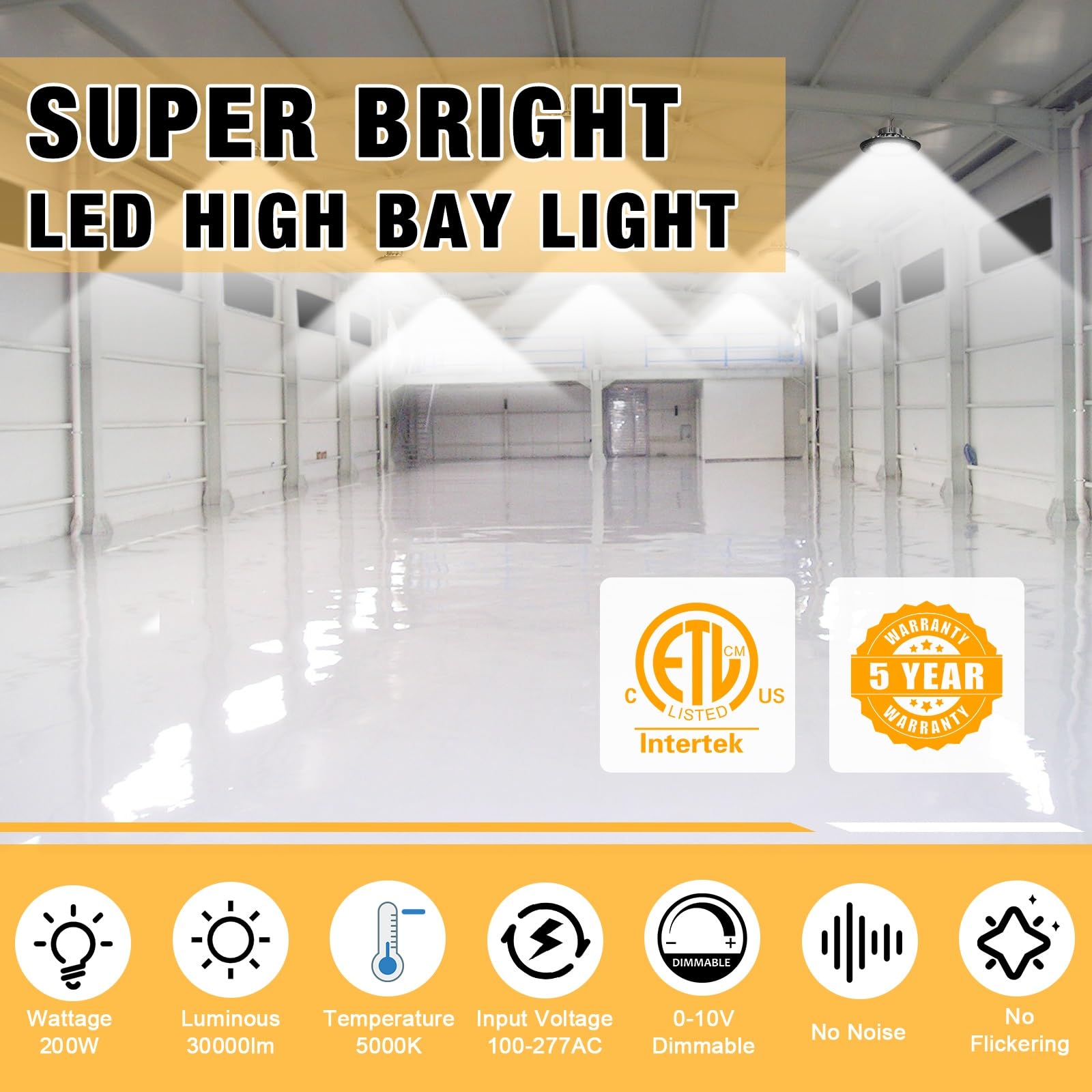 Jc-Lgl Led Ufo High Bay Light 200W, High Bay Led Lights 30,000Lm 0-10V Dimmable High Bay Led Shop Lights, 5' Cable With Us Plug,