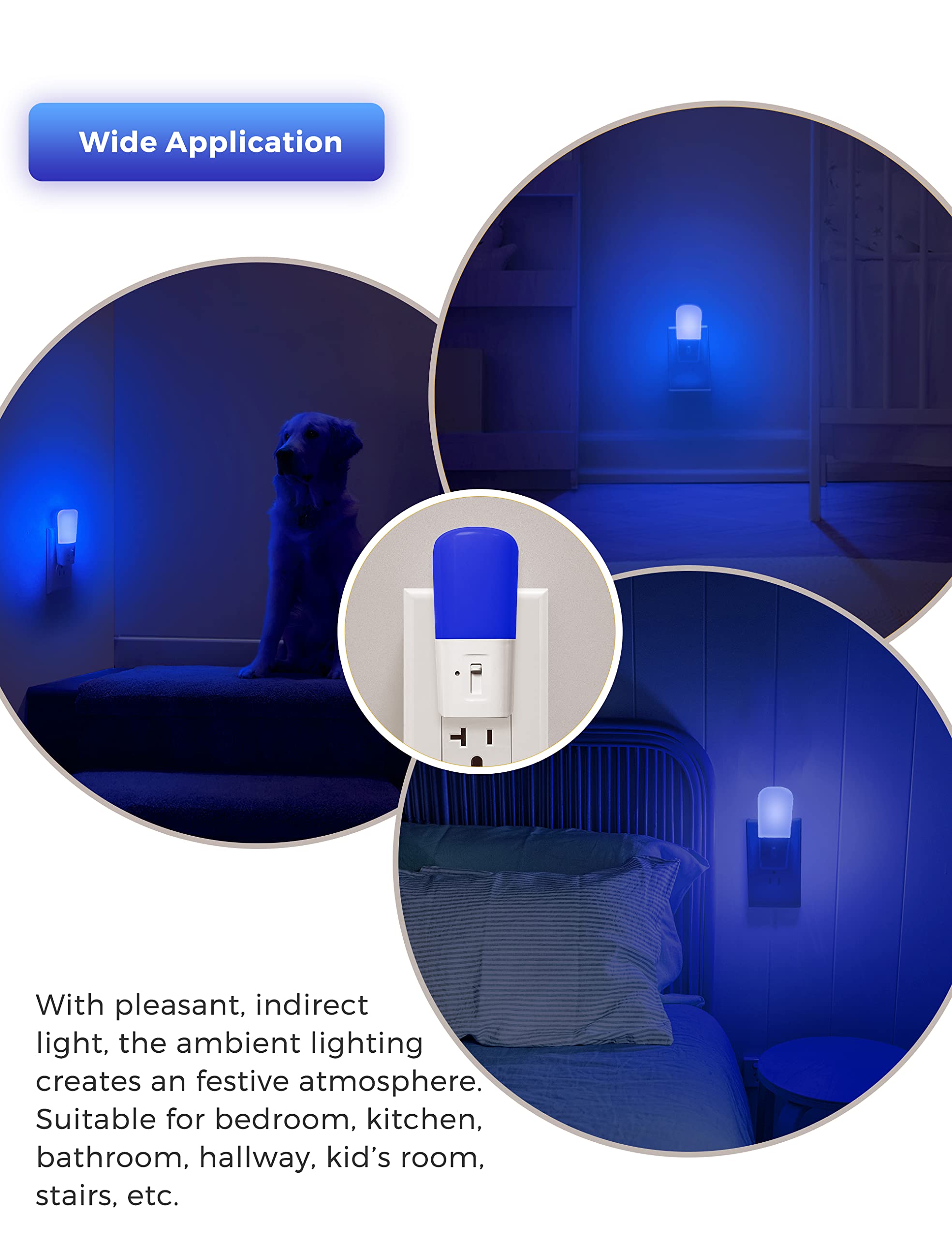 Lohas Blue Night Light Plug In, Dimmable Decorative Wall Blue Light Led Night Lights With Dusk To Dawn Sensor, Adjustable Bright