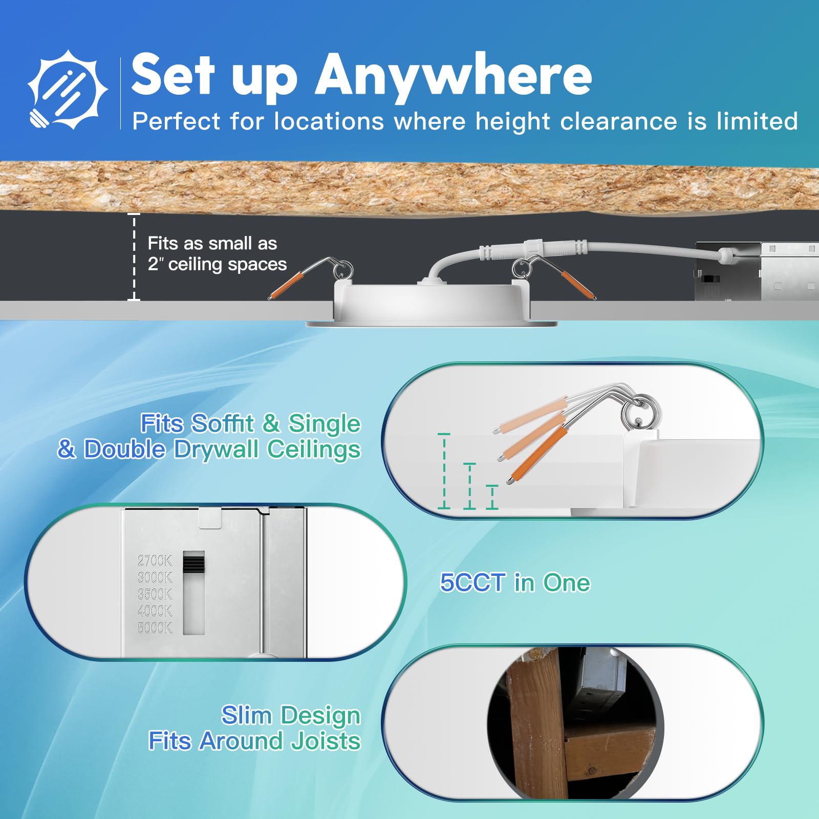 Freelicht 6 Pack 4 Inch 5Cct Ultra-Thin Led Recessed Ceiling Light With Junction Box, 2700K/3000K/3500K/4000K/5000K Selectable,