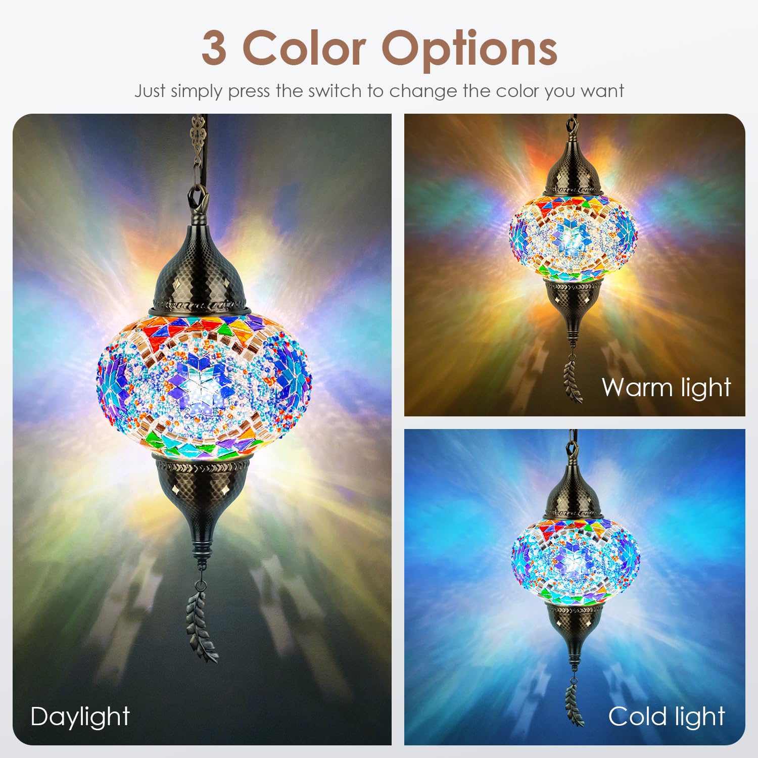 Yarra-Decor Turkish Moroccan Pendant Light, Tiffany Style Mosaic Ceiling Lamp, 15-Foot Cord, Metal, Blue1, Model PTR-1A-BL1